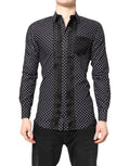 Dolce & Gabbana Black Polka Dot Long Sleeve Shirt, Gold, Formal