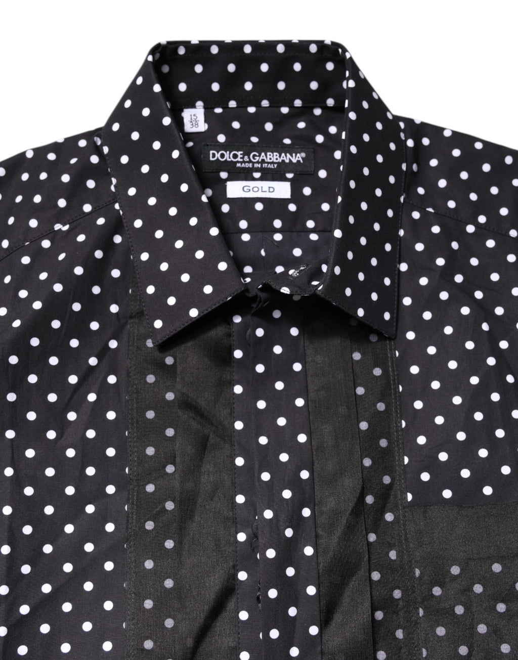 Dolce & Gabbana Black Polka Dot Long Sleeve Shirt, Gold, Formal