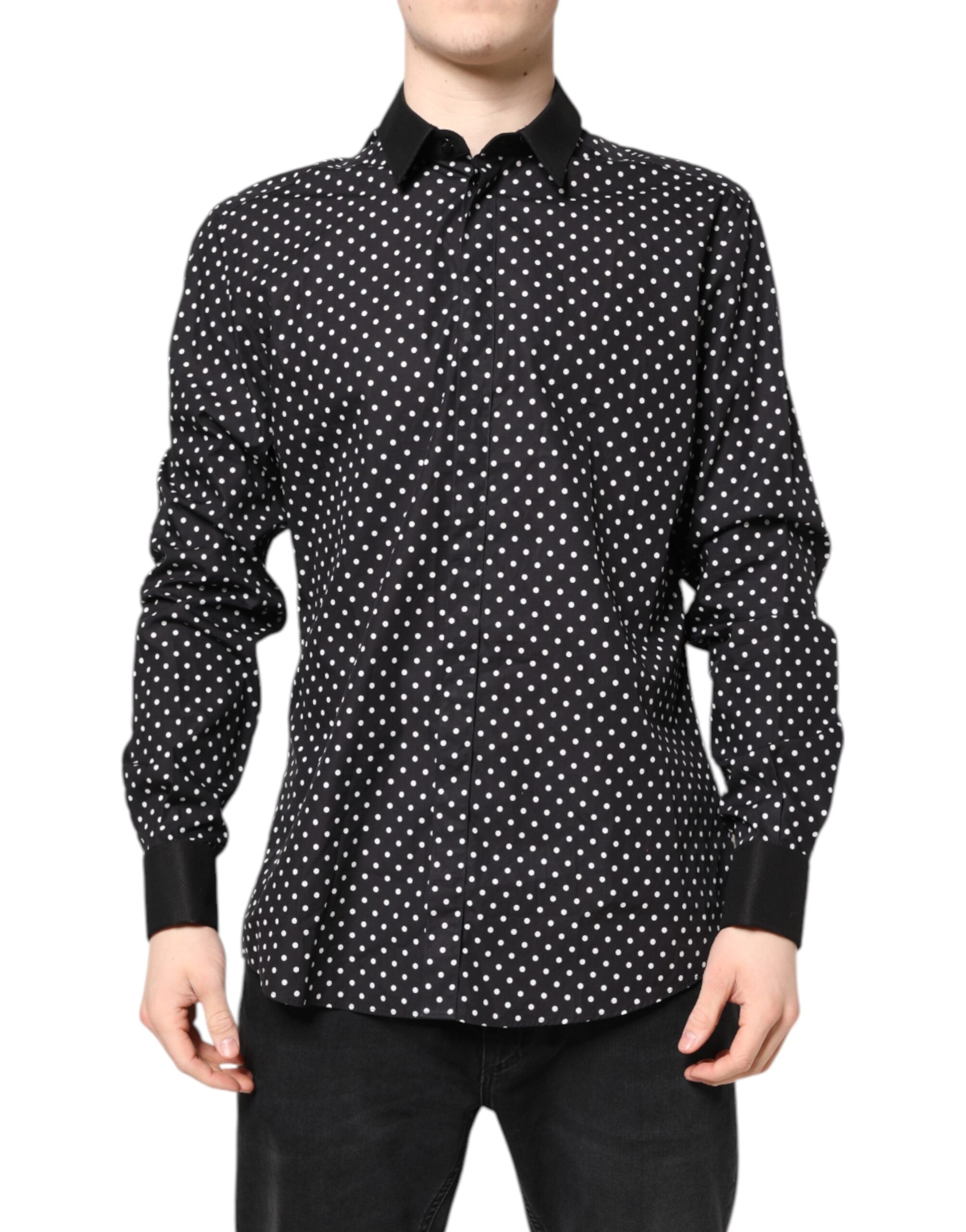Dolce & Gabbana Black Polka Dot Cotton Formal Shirt