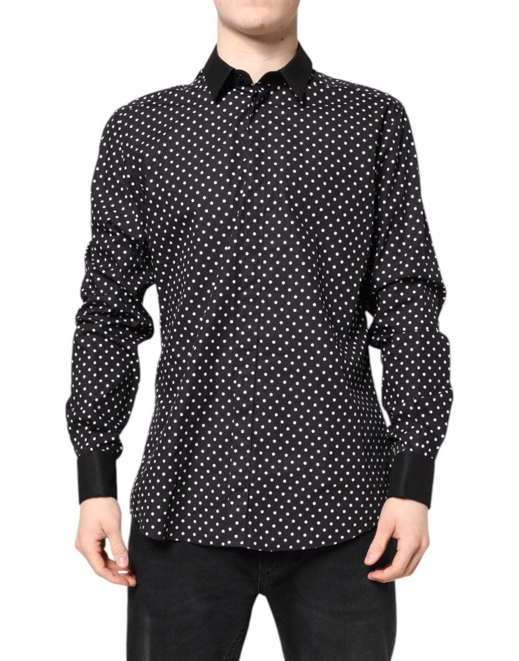 Dolce & Gabbana Black Polka Dot Cotton Formal Shirt