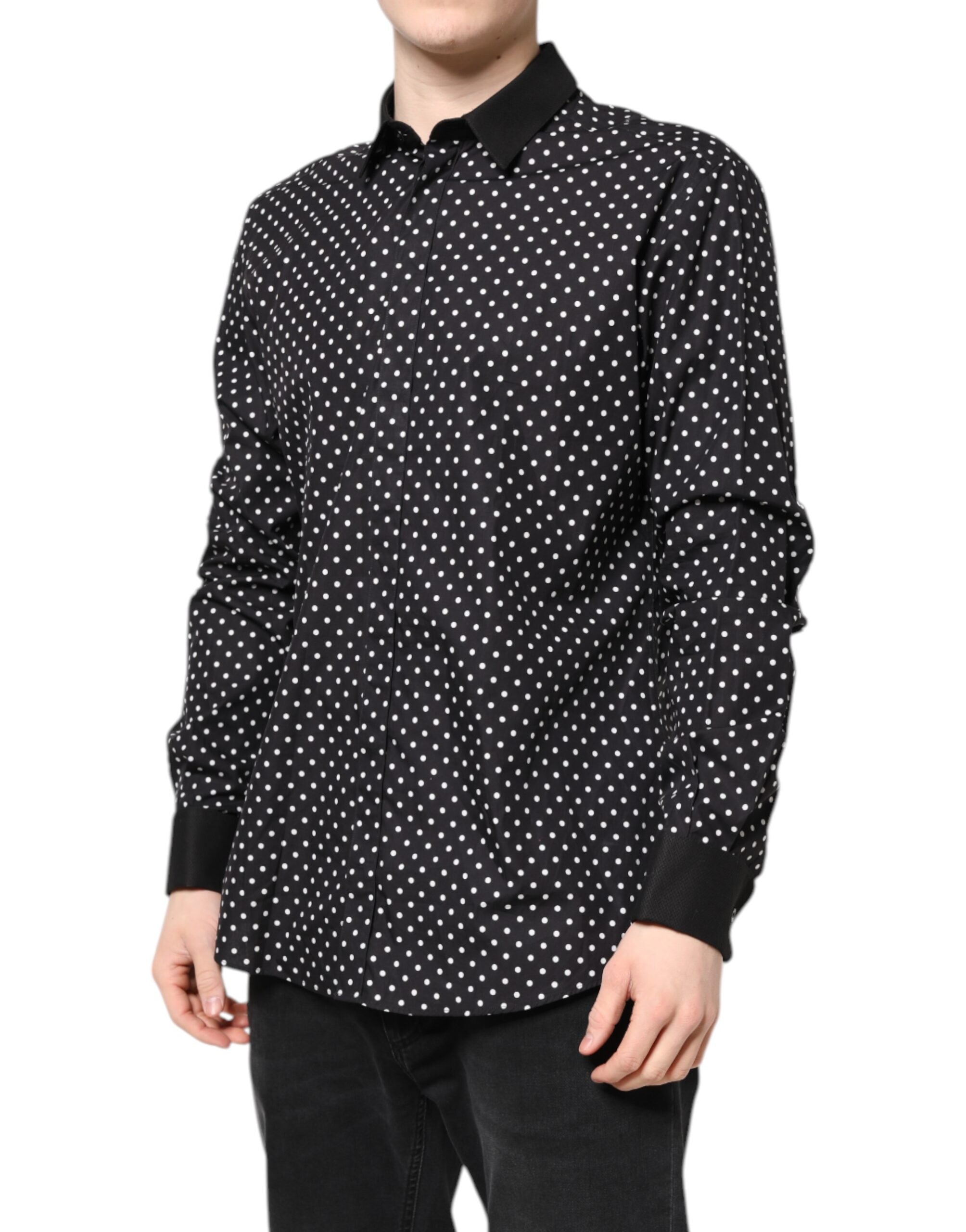 Dolce & Gabbana Black Polka Dot Cotton Formal Shirt