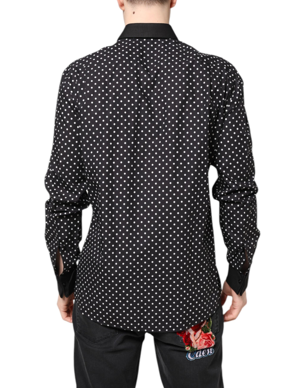 Dolce & Gabbana Black Polka Dot Cotton Formal Shirt