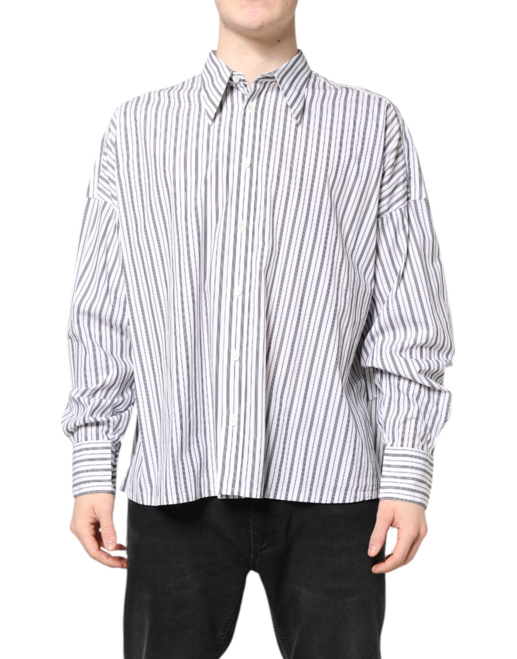 Dolce & Gabbana White Black Striped Button Down Casual Shirt