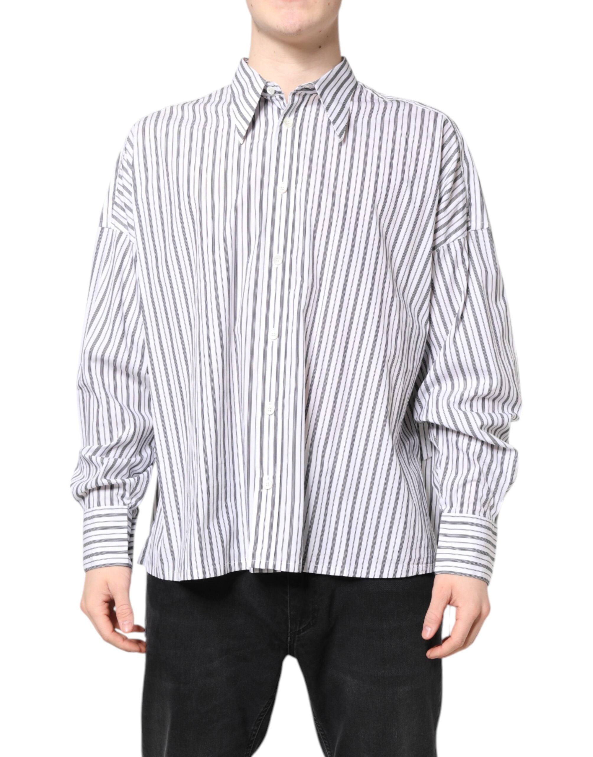 Dolce & Gabbana White Black Striped Button Down Casual Shirt