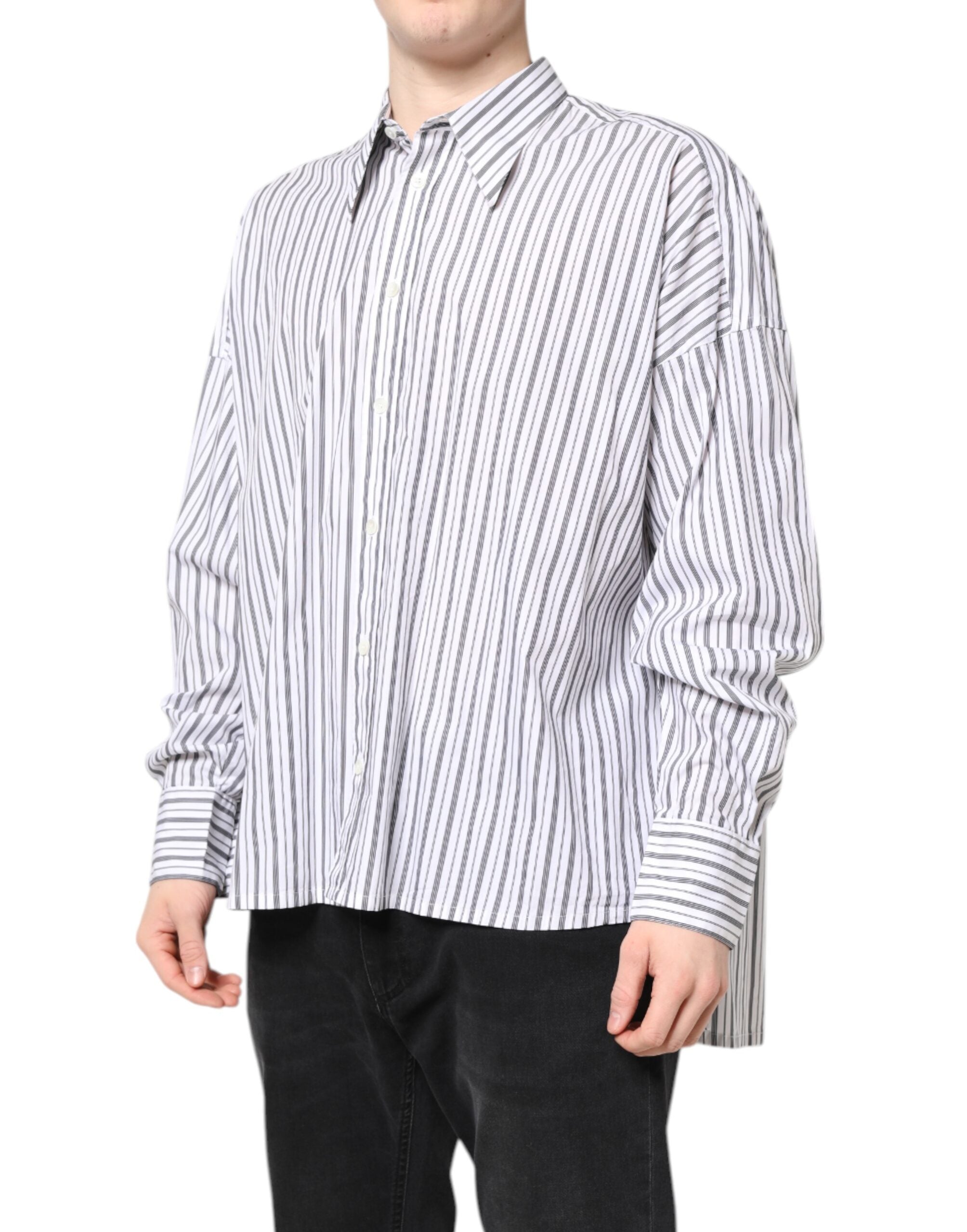 Dolce & Gabbana White Black Striped Button Down Casual Shirt
