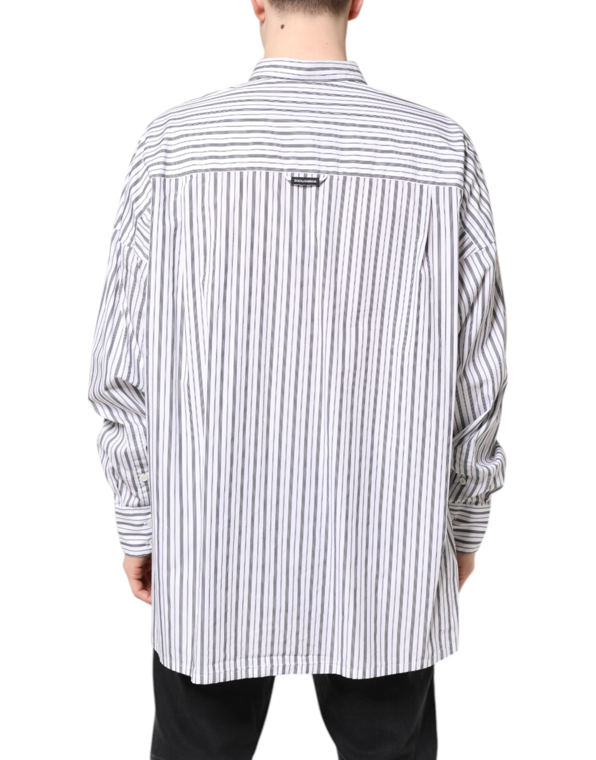 Dolce & Gabbana White Black Striped Button Down Casual Shirt