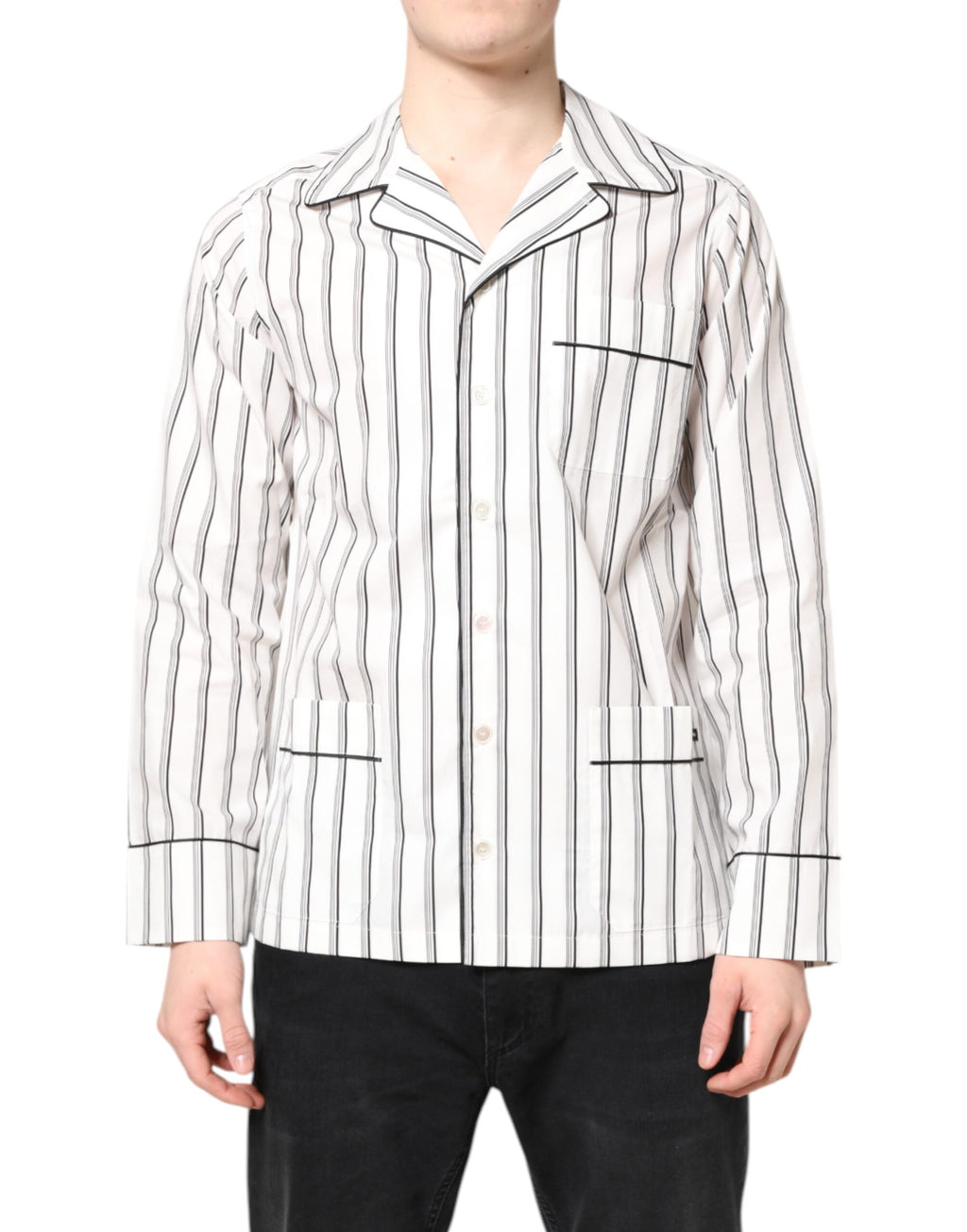 Dolce & Gabbana Weiß gestreiftes Lounge-Pyjama-Schlafanzug-Shirt