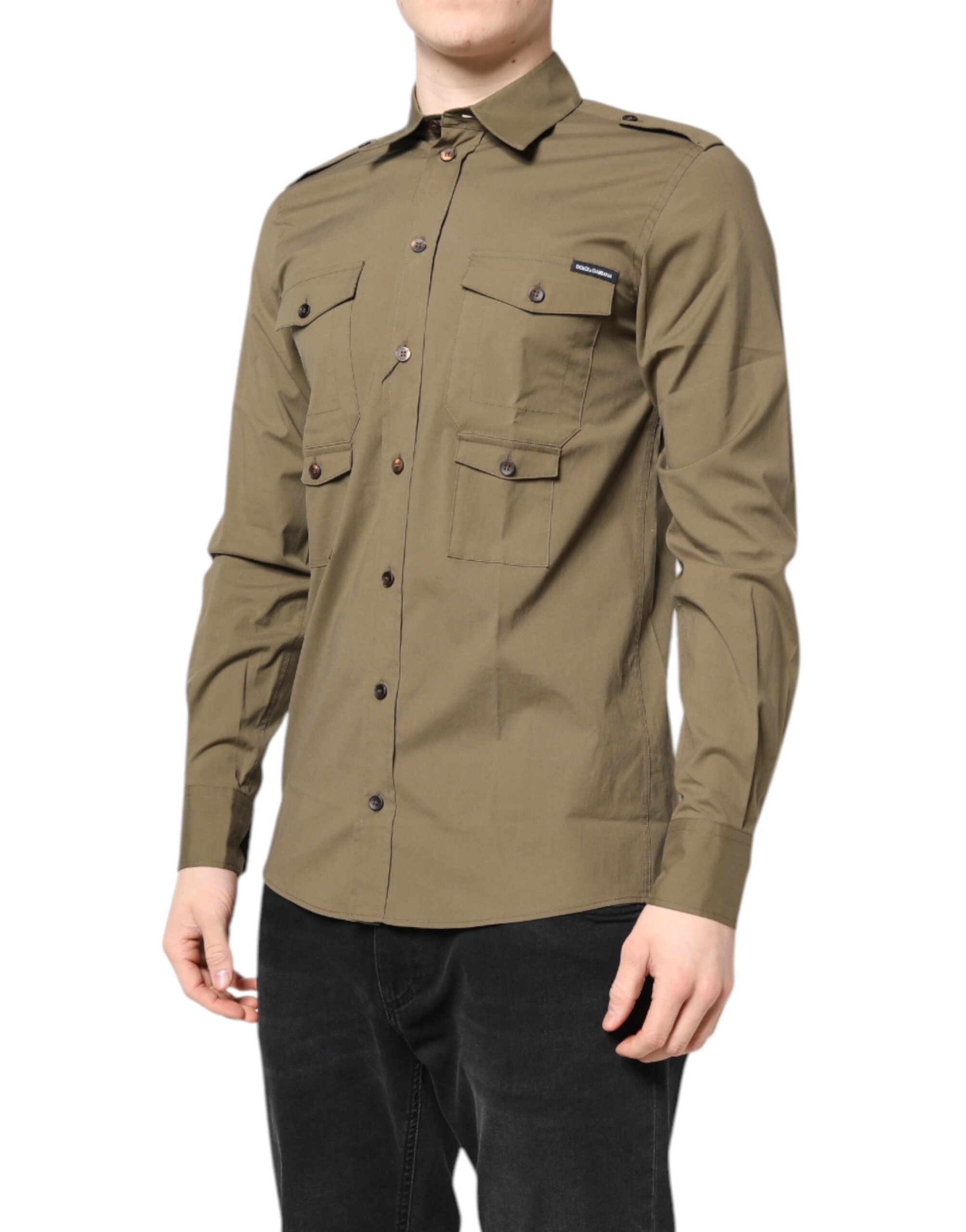 Dolce & Gabbana Braunes Baumwoll-Stretch-Langarmhemd