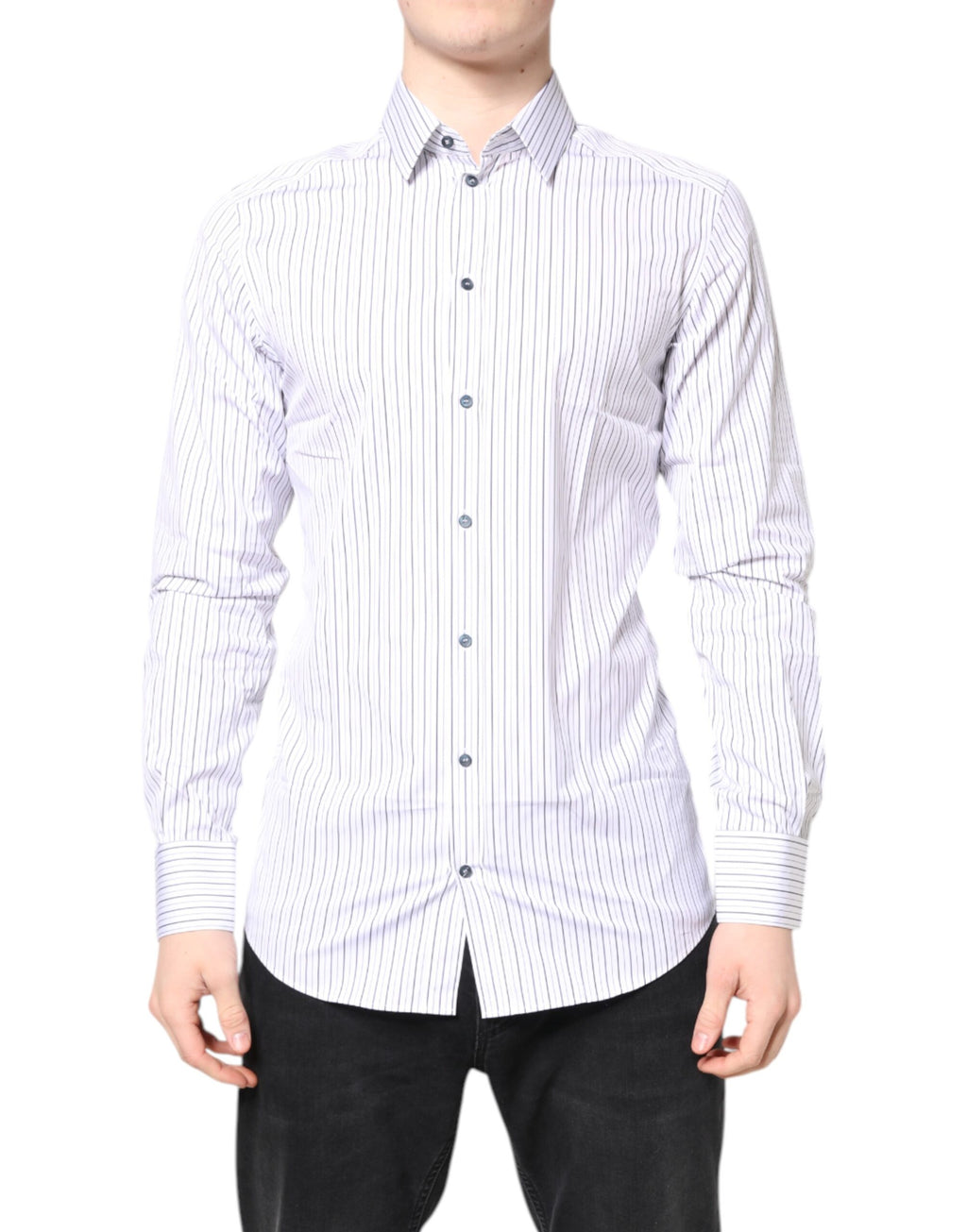 Dolce & Gabbana White Striped GOLD Cotton Shirt