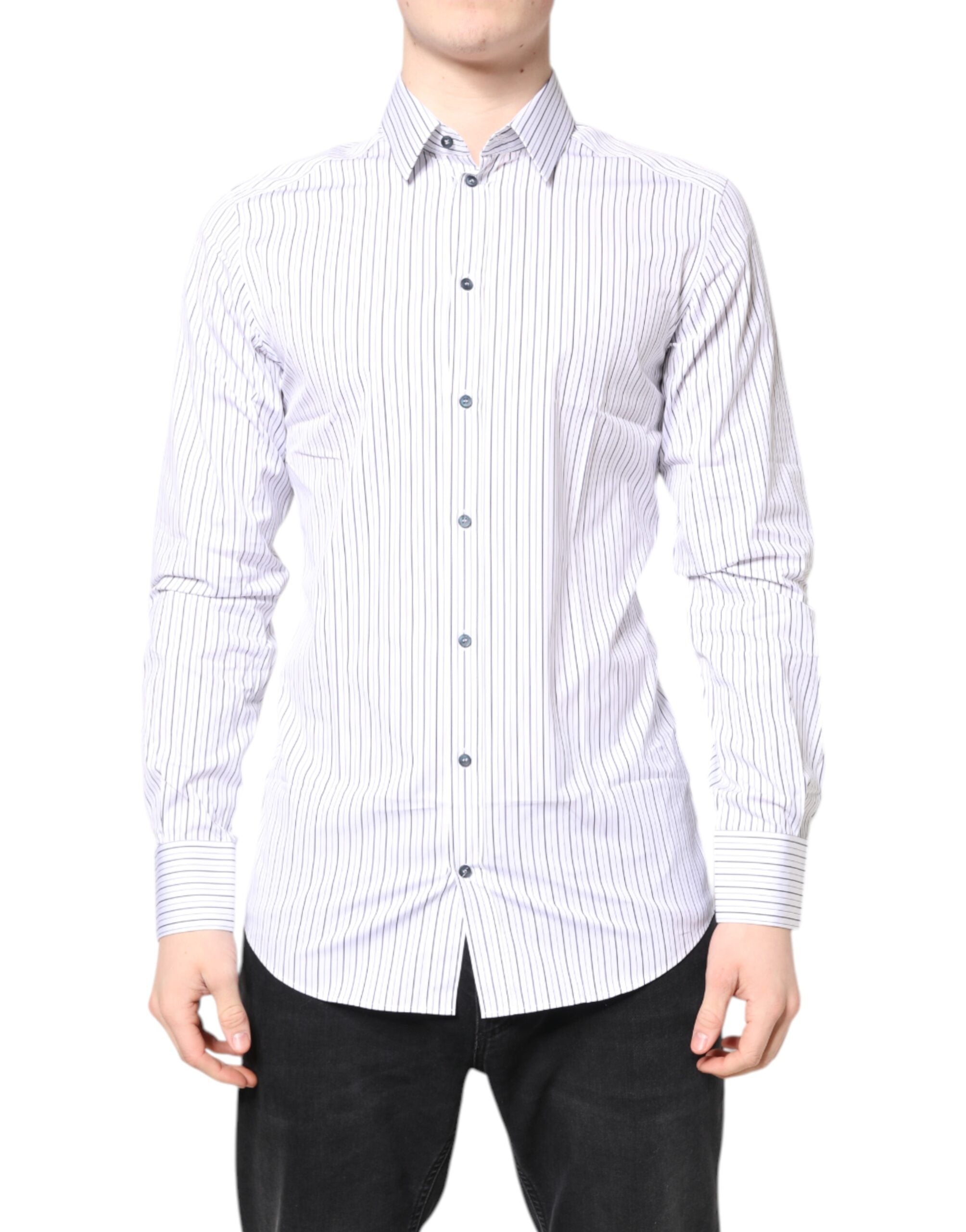 Dolce & Gabbana White Striped GOLD Cotton Shirt