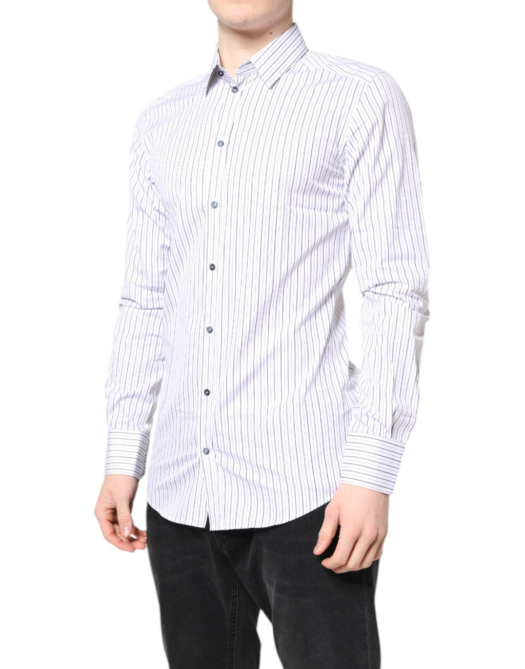 Dolce & Gabbana White Striped GOLD Cotton Shirt