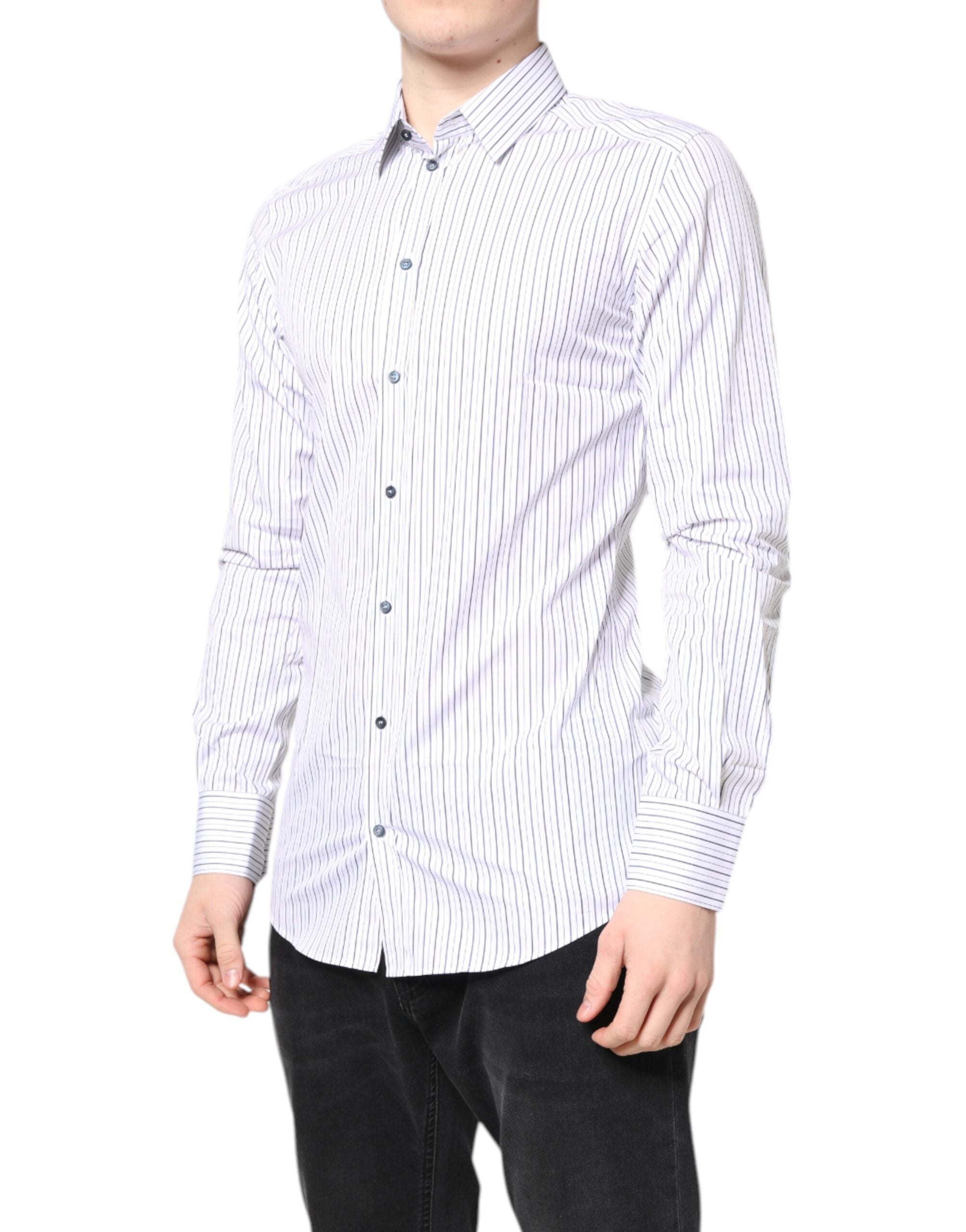 Dolce & Gabbana White Striped GOLD Cotton Shirt