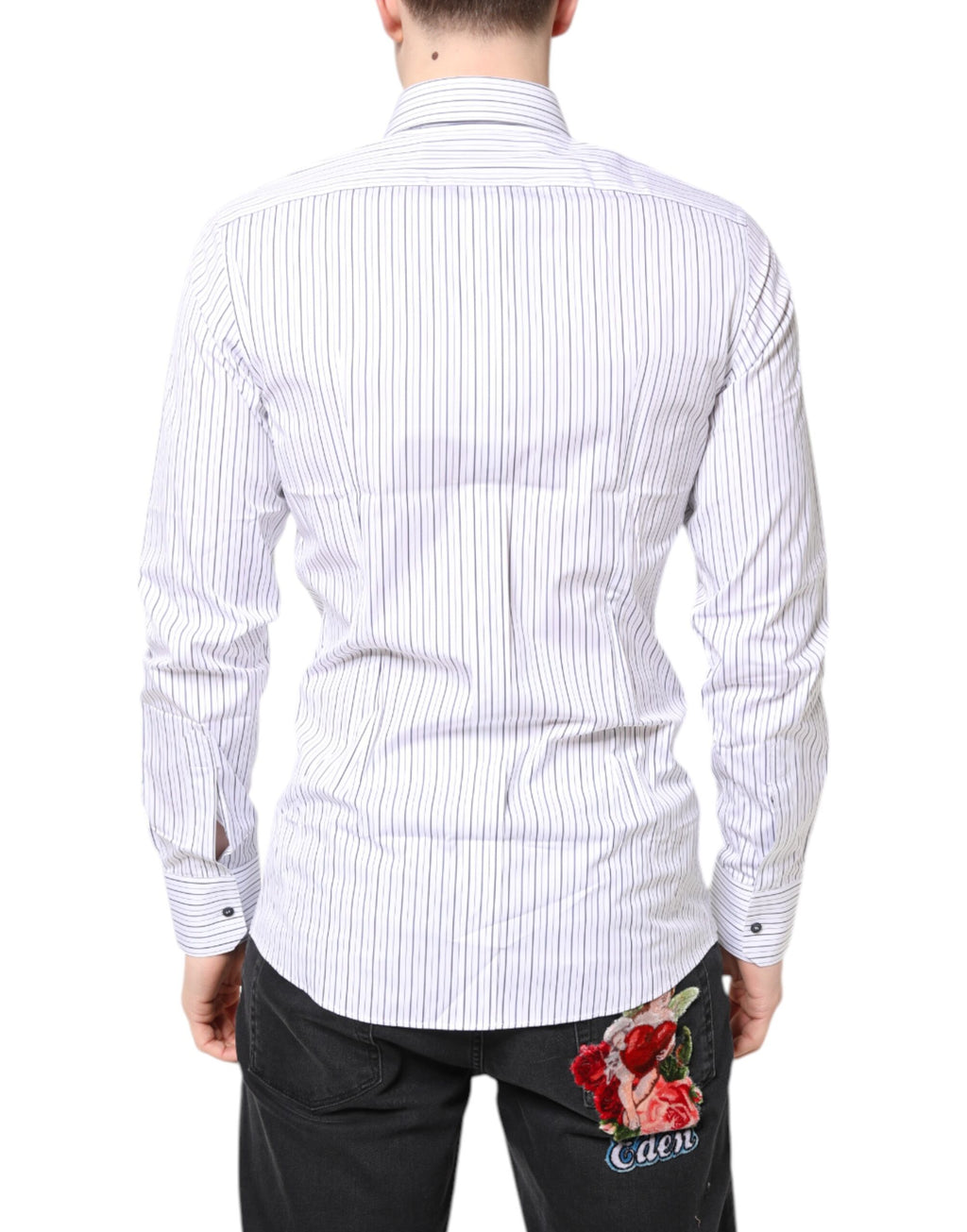 Dolce & Gabbana White Striped GOLD Cotton Shirt