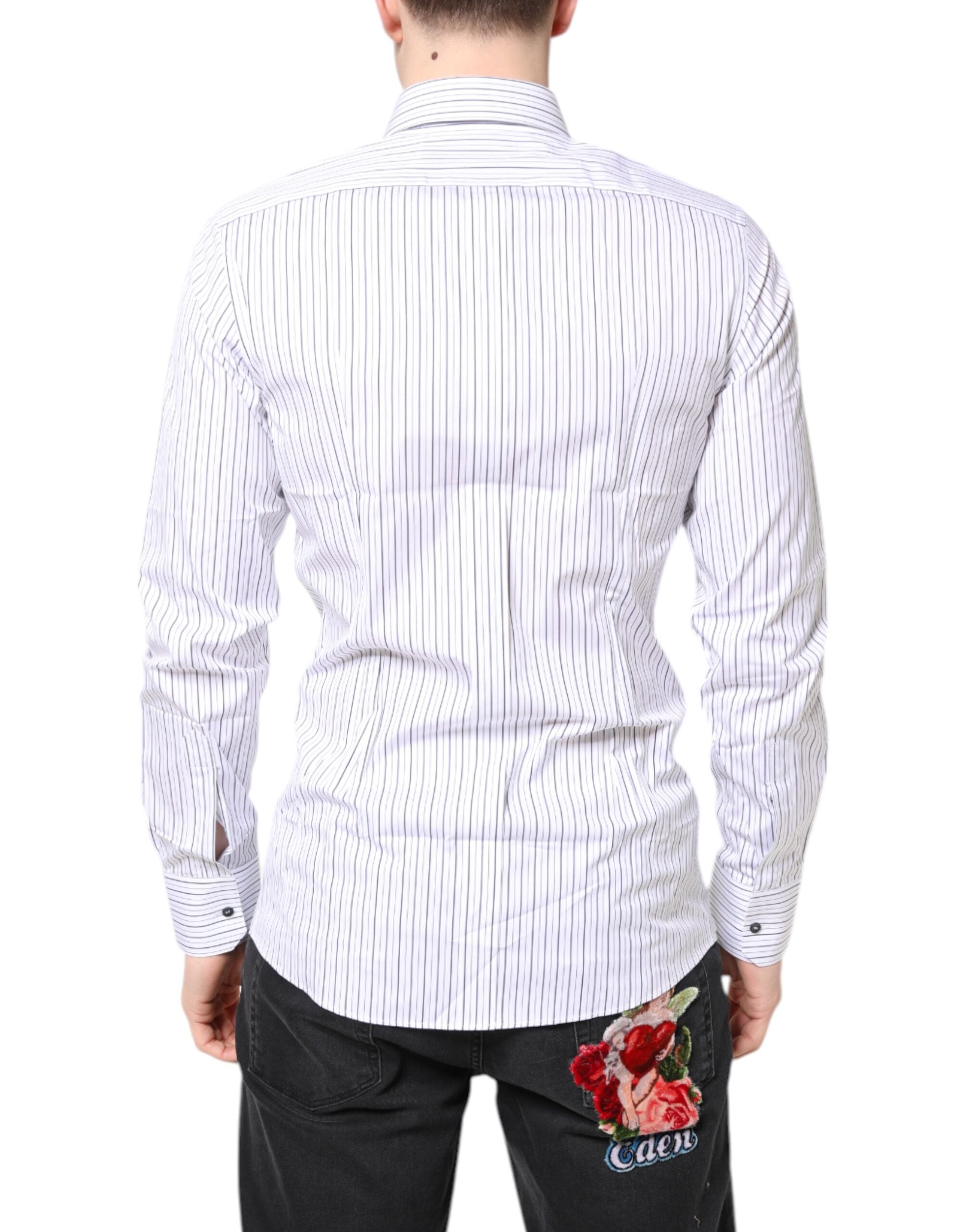 Dolce & Gabbana White Striped GOLD Cotton Shirt