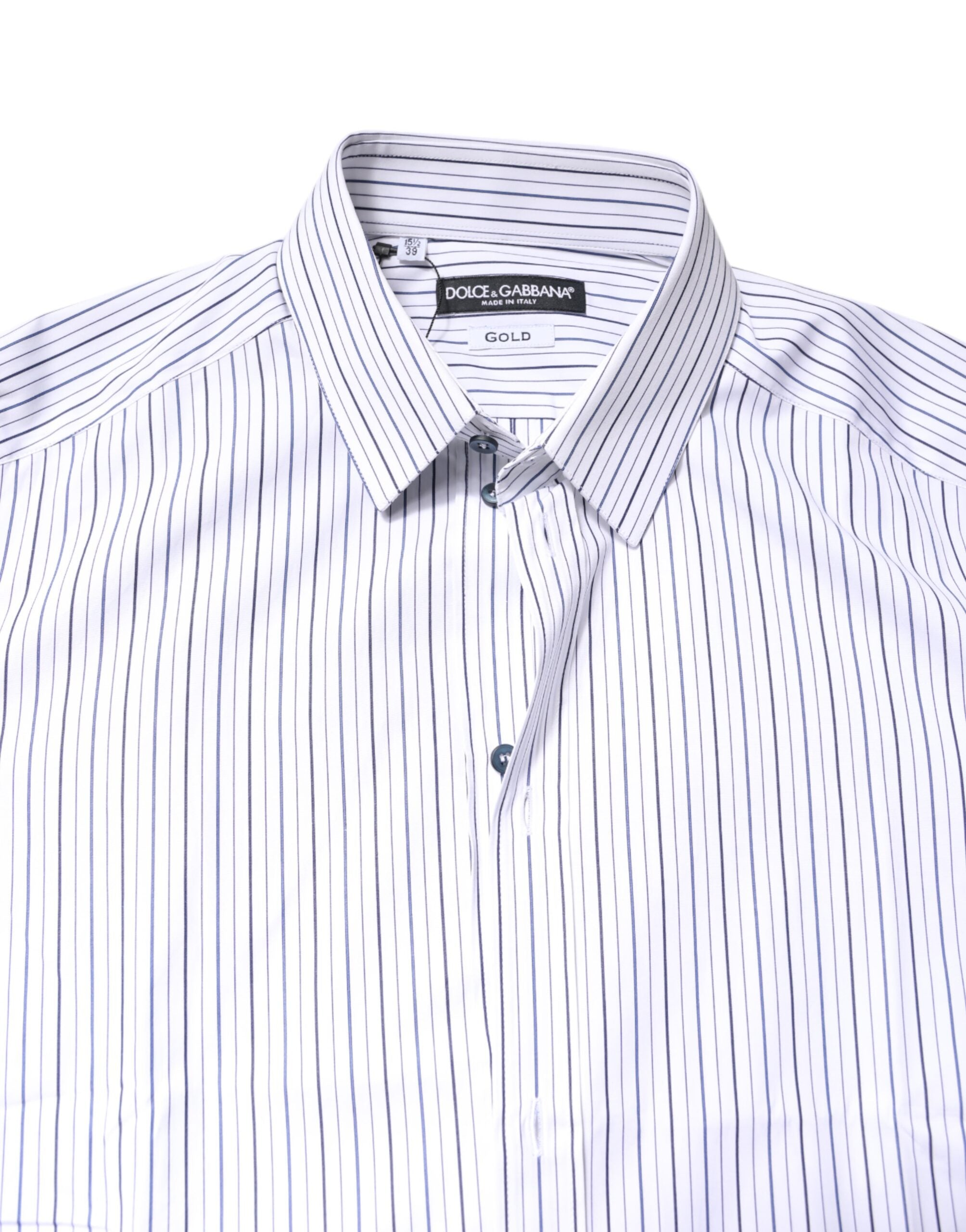 Dolce & Gabbana White Striped GOLD Cotton Shirt
