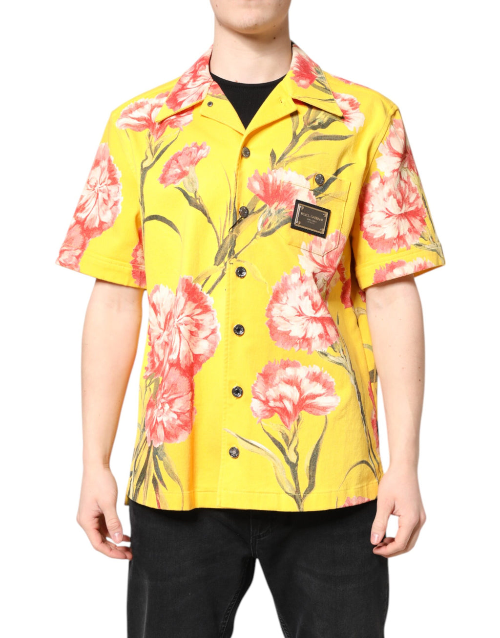 Dolce & Gabbana Yellow Floral Men's Button-Down Casual Shirt