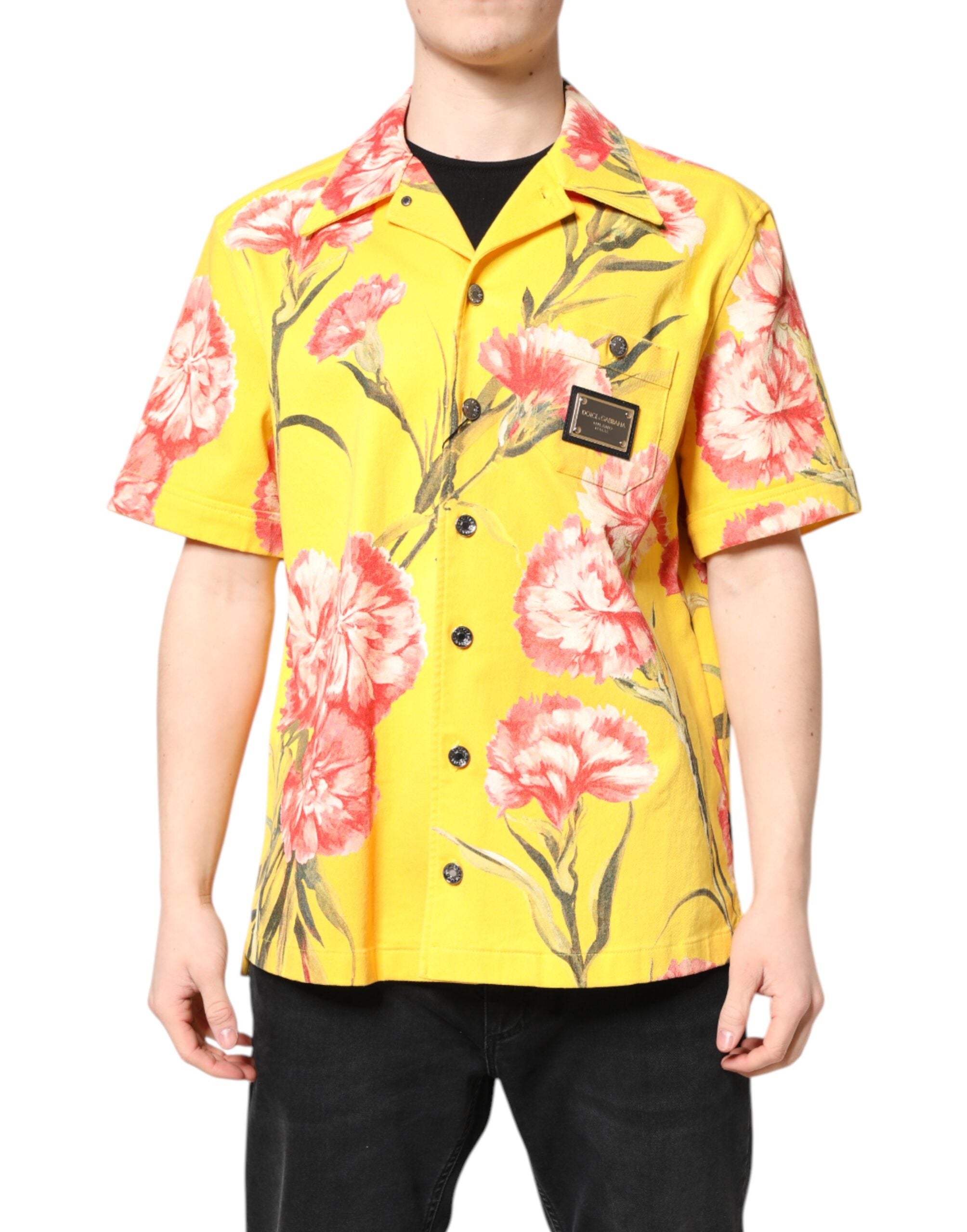 Dolce & Gabbana Yellow Floral Men's Button-Down Casual Shirt