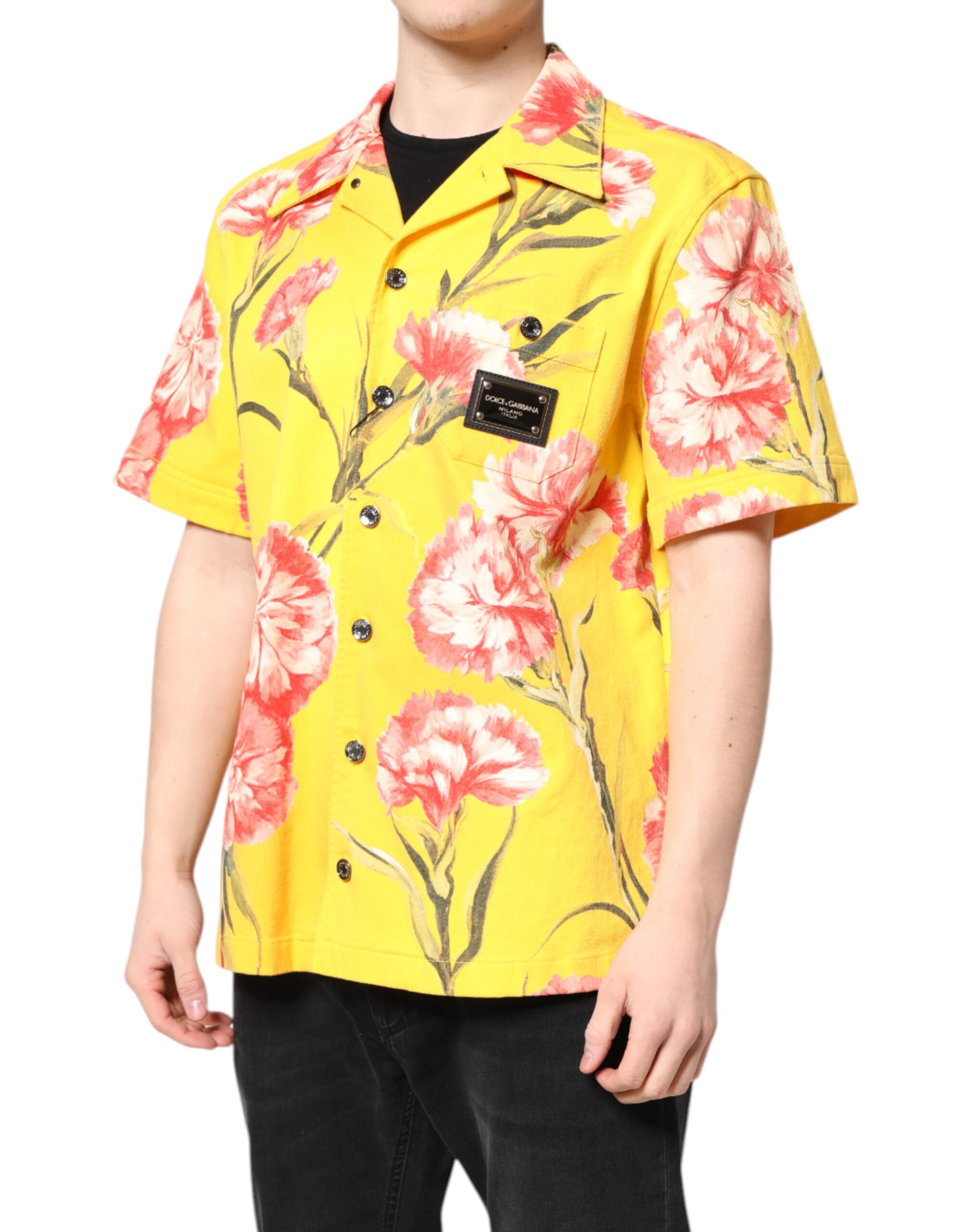 Dolce & Gabbana Yellow Floral Men's Button-Down Casual Shirt