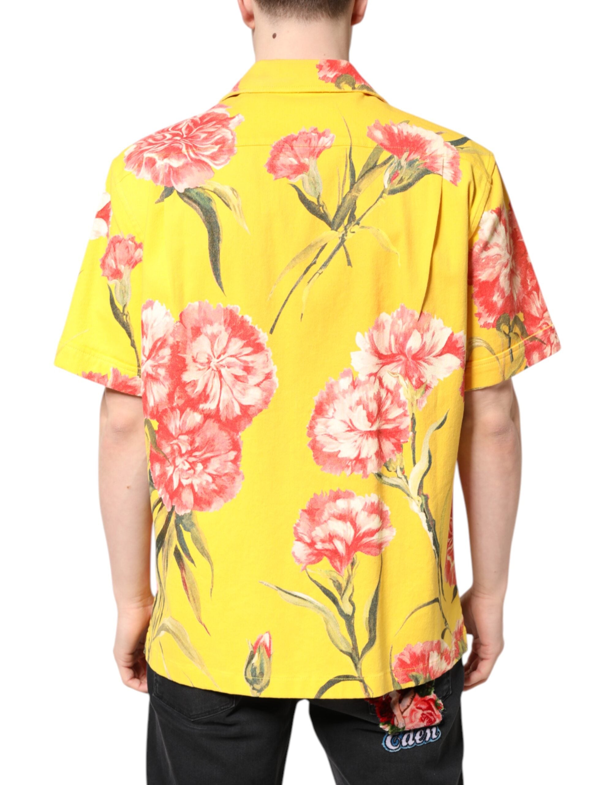 Dolce & Gabbana Yellow Floral Men's Button-Down Casual Shirt