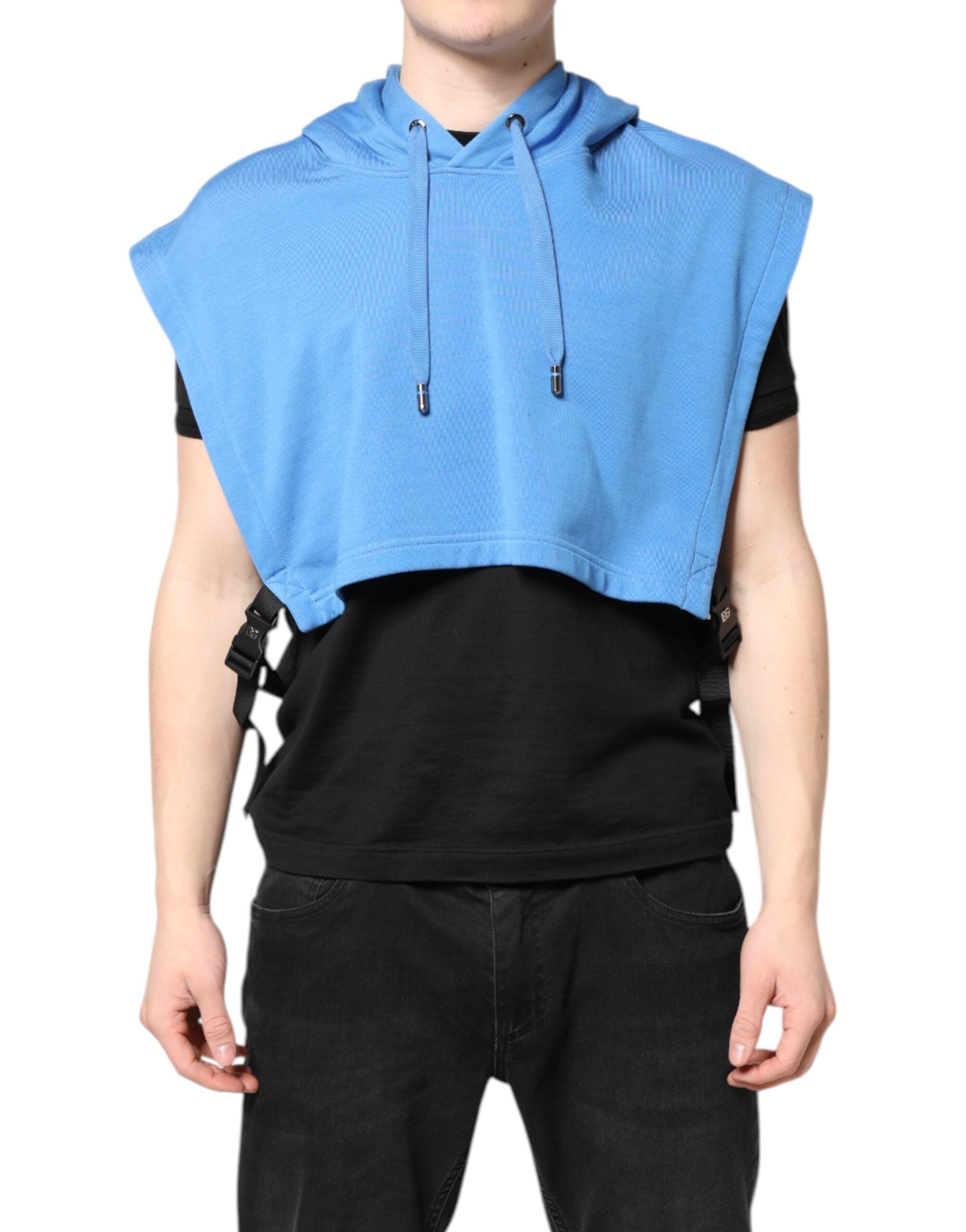 Dolce & Gabbana Blue Cotton Hooded Men's Sportswear Vest Sweater