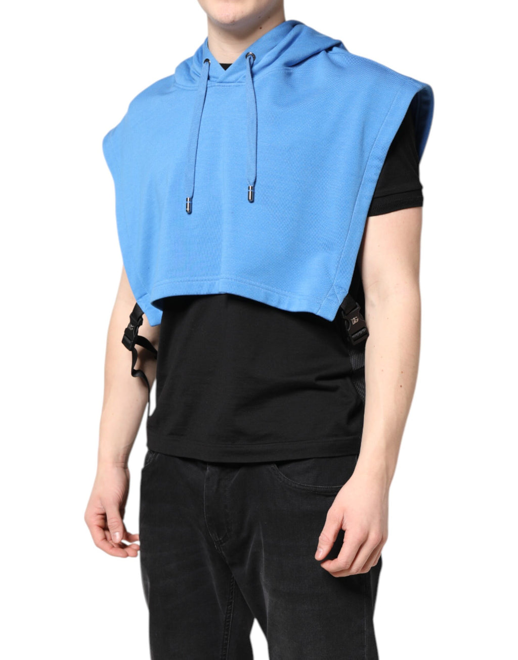 Dolce & Gabbana Blue Cotton Hooded Men's Sportswear Vest Sweater