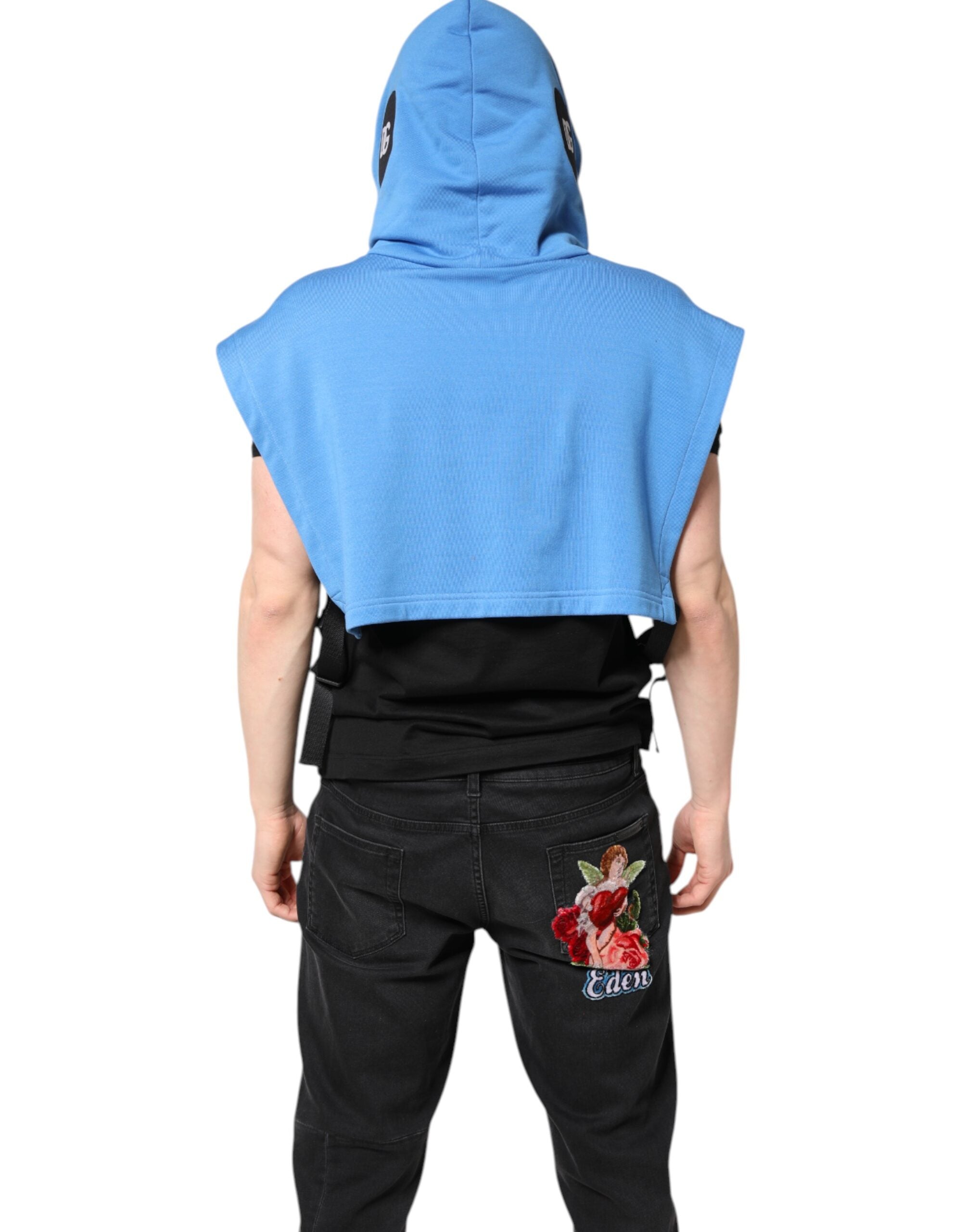 Dolce & Gabbana Blue Cotton Hooded Men's Sportswear Vest Sweater