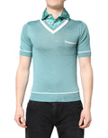 Dolce & Gabbana Green Printed Short-Sleeve Collared T-Shirt