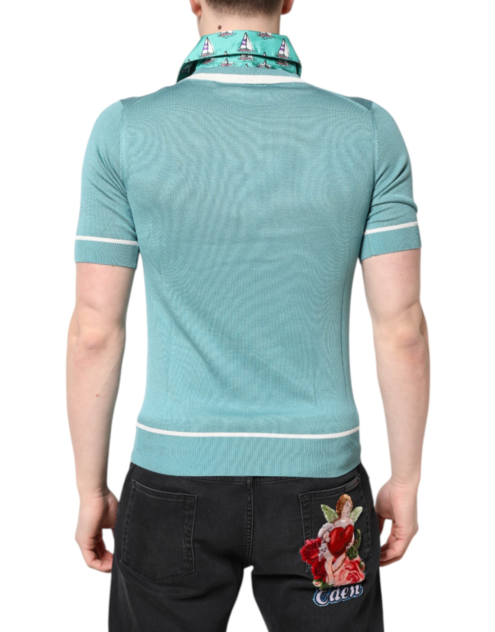 Dolce & Gabbana Green Printed Short-Sleeve Collared T-Shirt