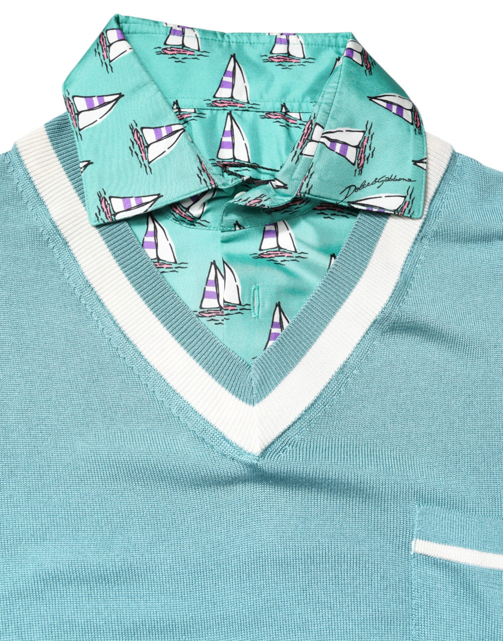 Dolce & Gabbana Green Printed Short-Sleeve Collared T-Shirt