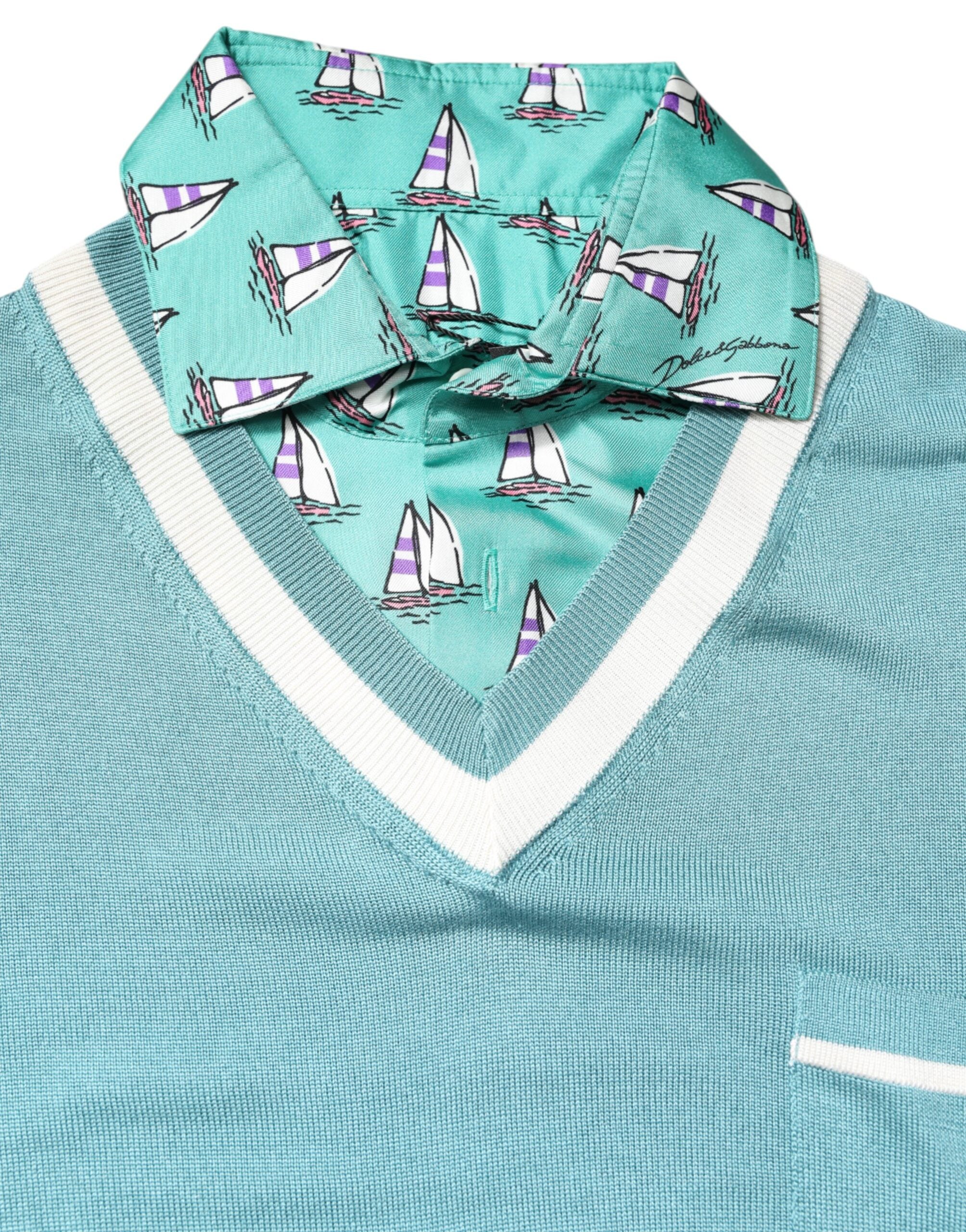 Dolce & Gabbana Green Printed Short-Sleeve Collared T-Shirt