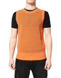 Dolce & Gabbana Orangefarbenes ärmelloses Kaschmir-T-Shirt mit Rundhalsausschnitt