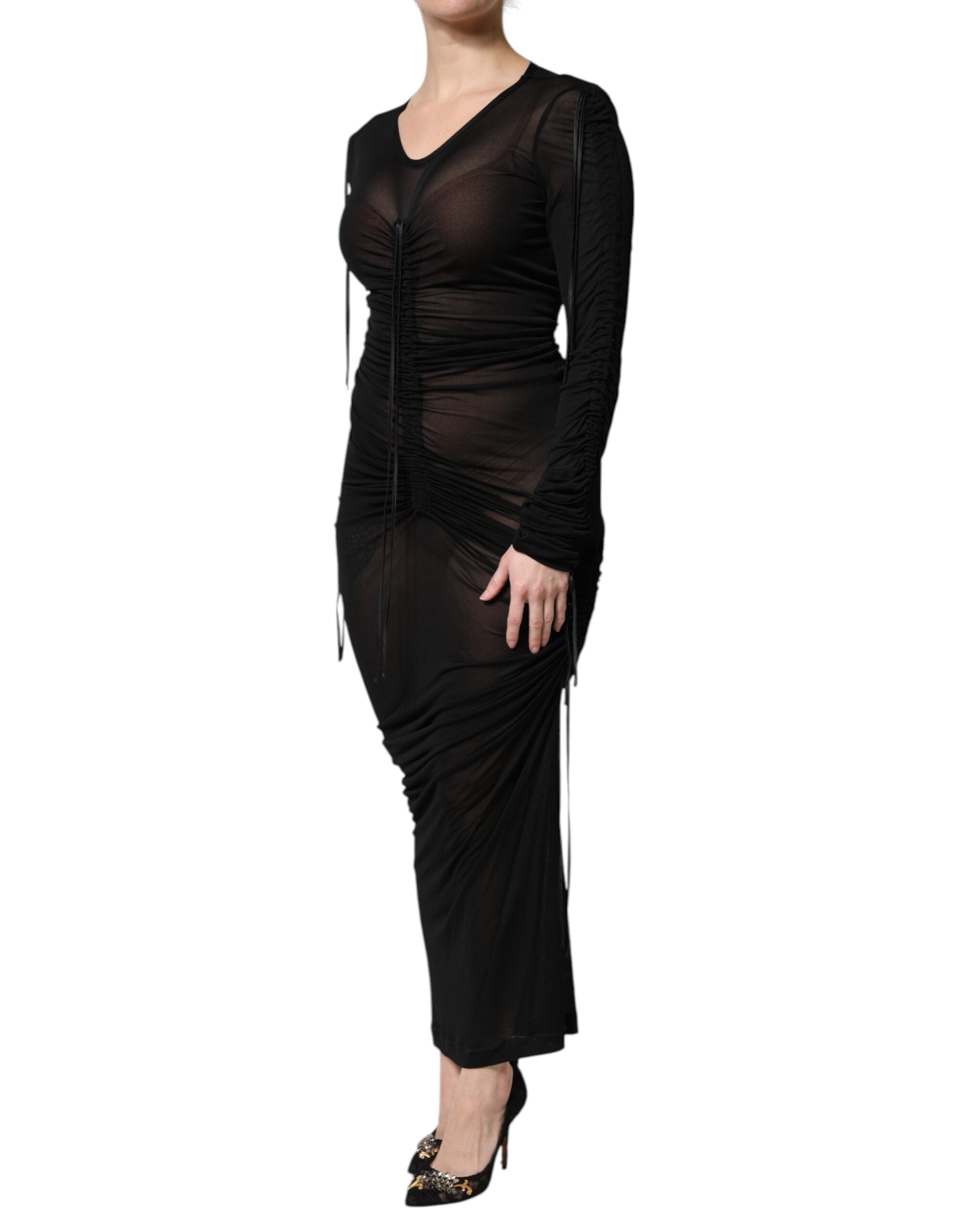 Dolce & Gabbana Black Bodycon Dress with Mesh Trim