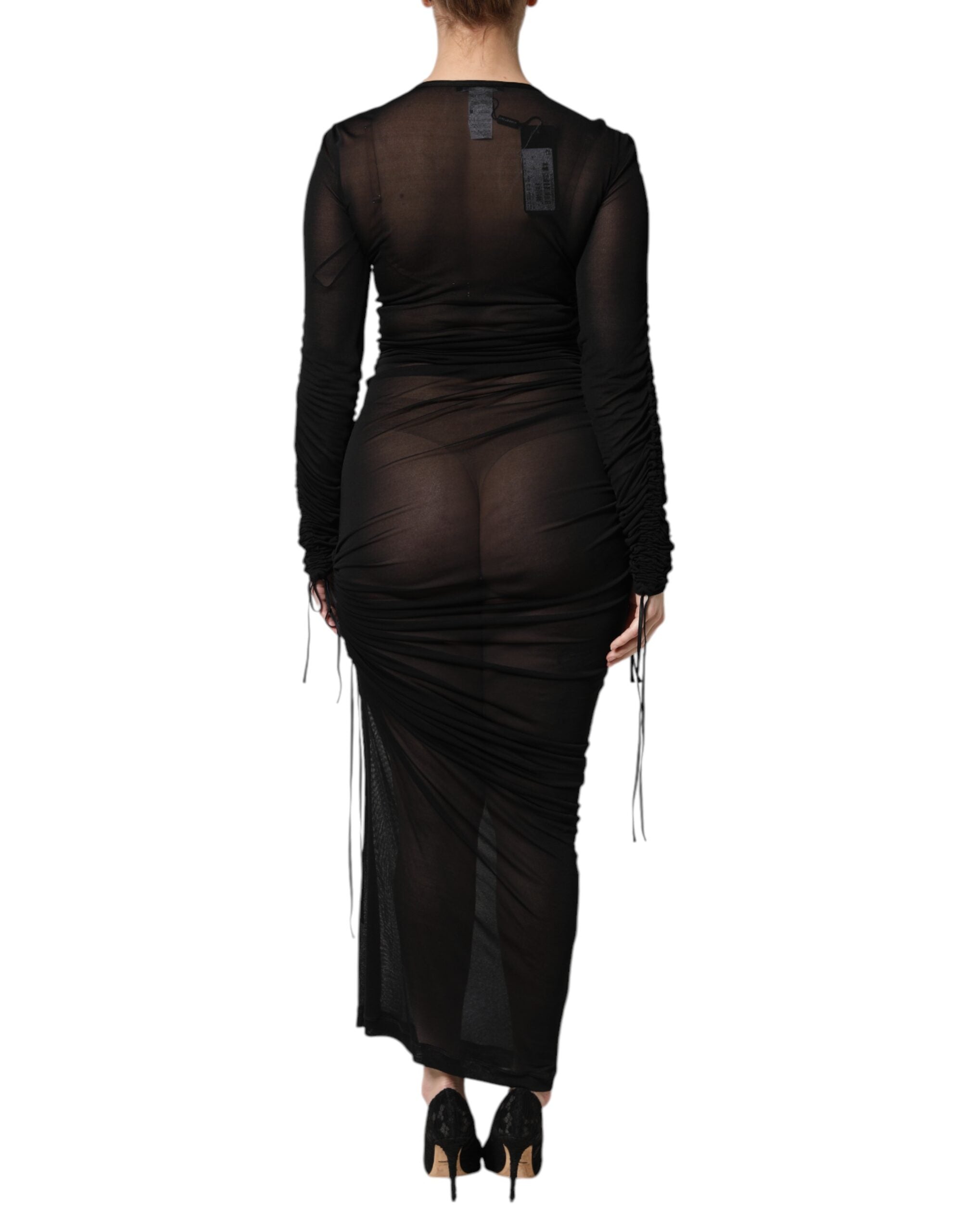 Dolce & Gabbana Black Bodycon Dress with Mesh Trim