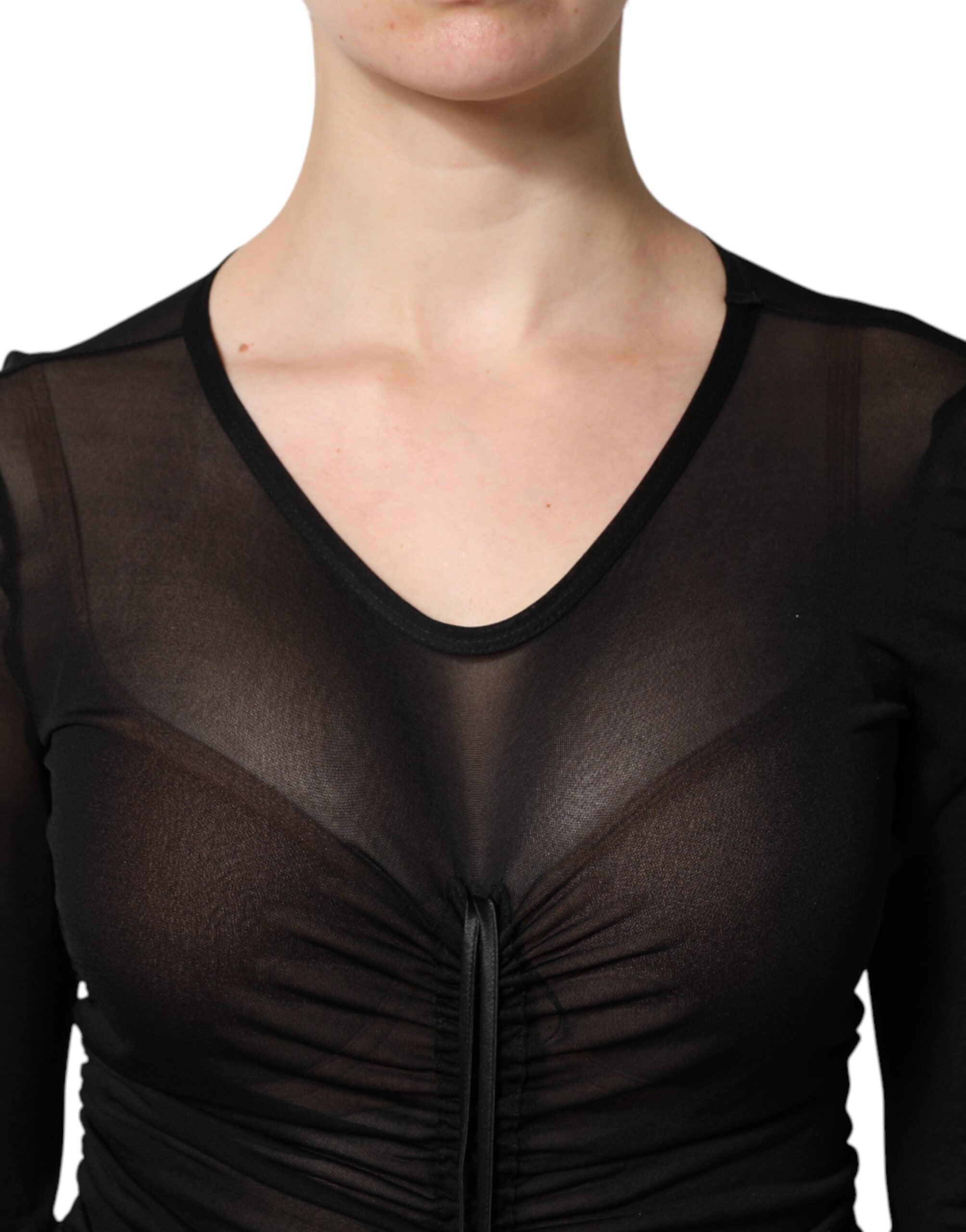 Dolce & Gabbana Black Bodycon Dress with Mesh Trim