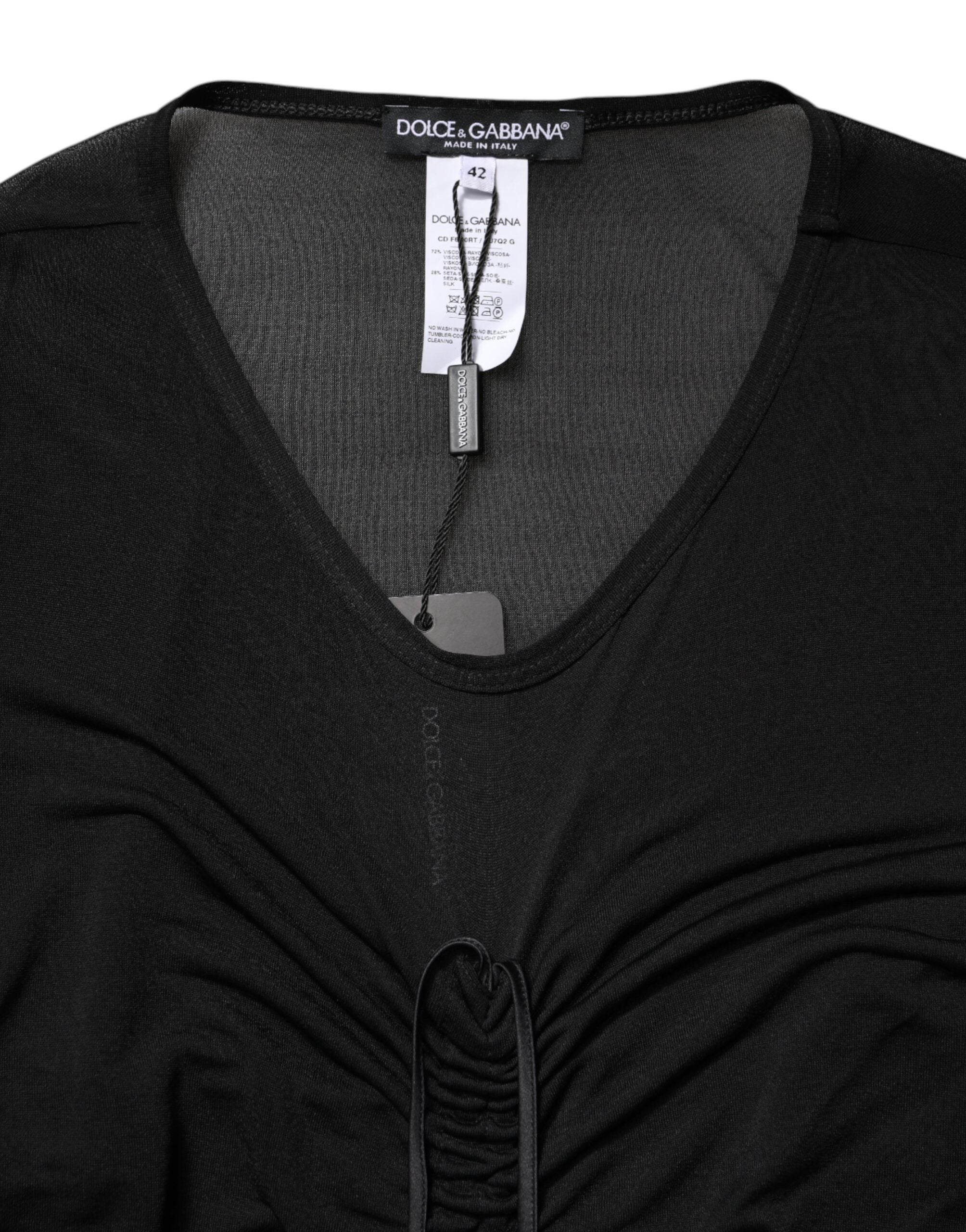 Dolce & Gabbana Black Bodycon Dress with Mesh Trim