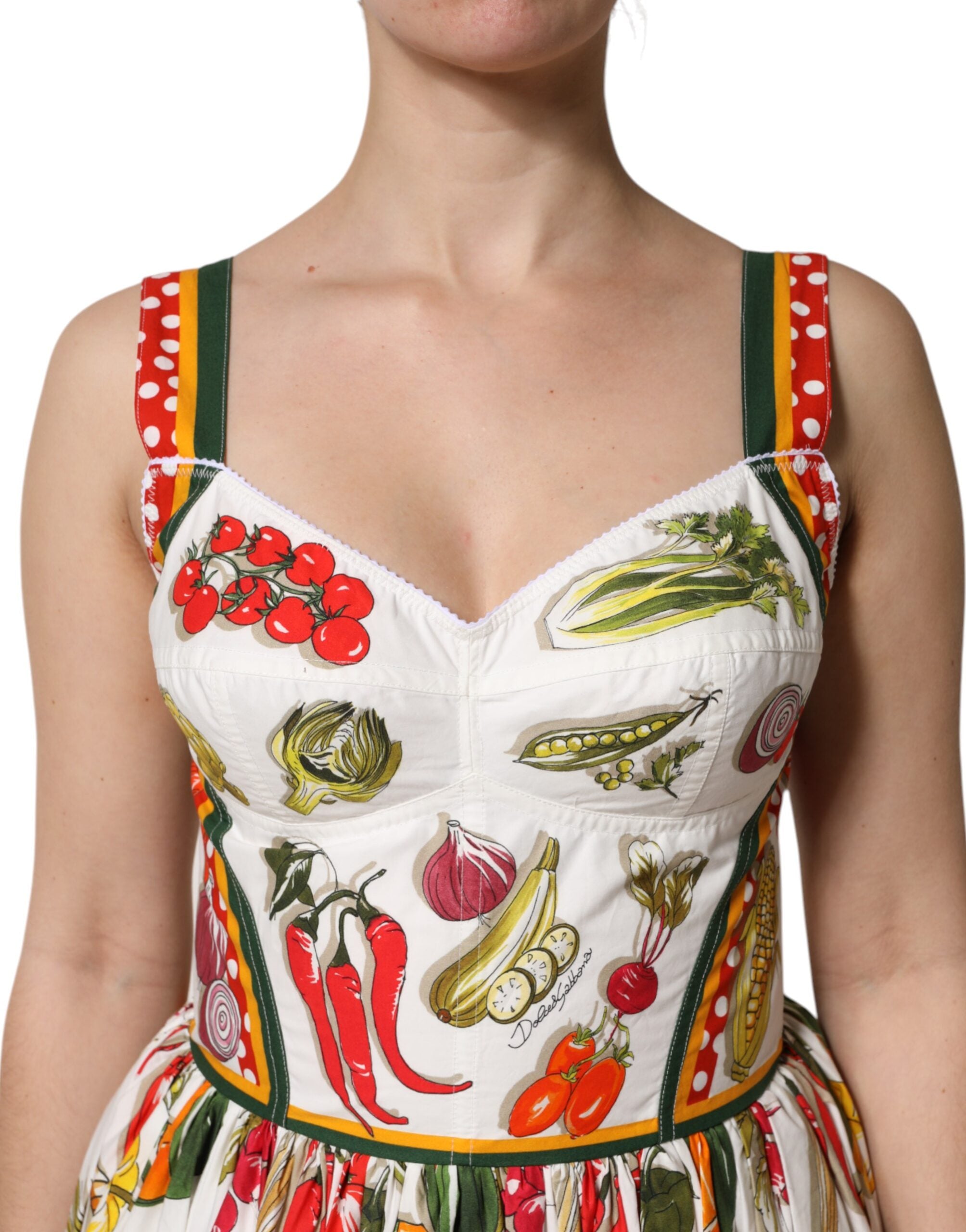 Dolce & Gabbana White Vegetable A-Line Sleeveless Dress