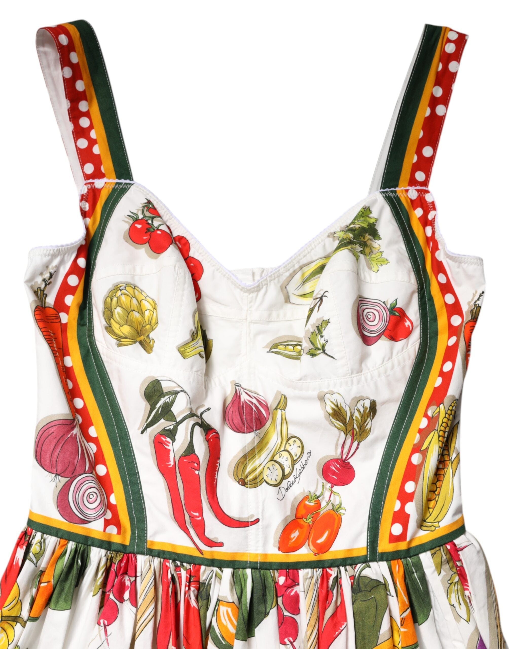 Dolce & Gabbana White Vegetable A-Line Sleeveless Dress