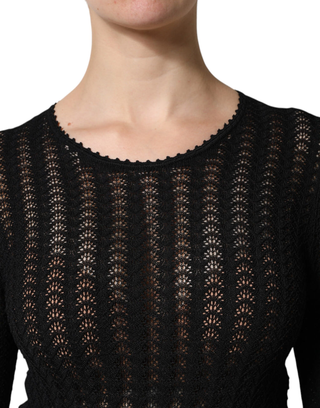 Dolce & Gabbana Black Cashmere A-Line Long-Sleeve Midi Dress