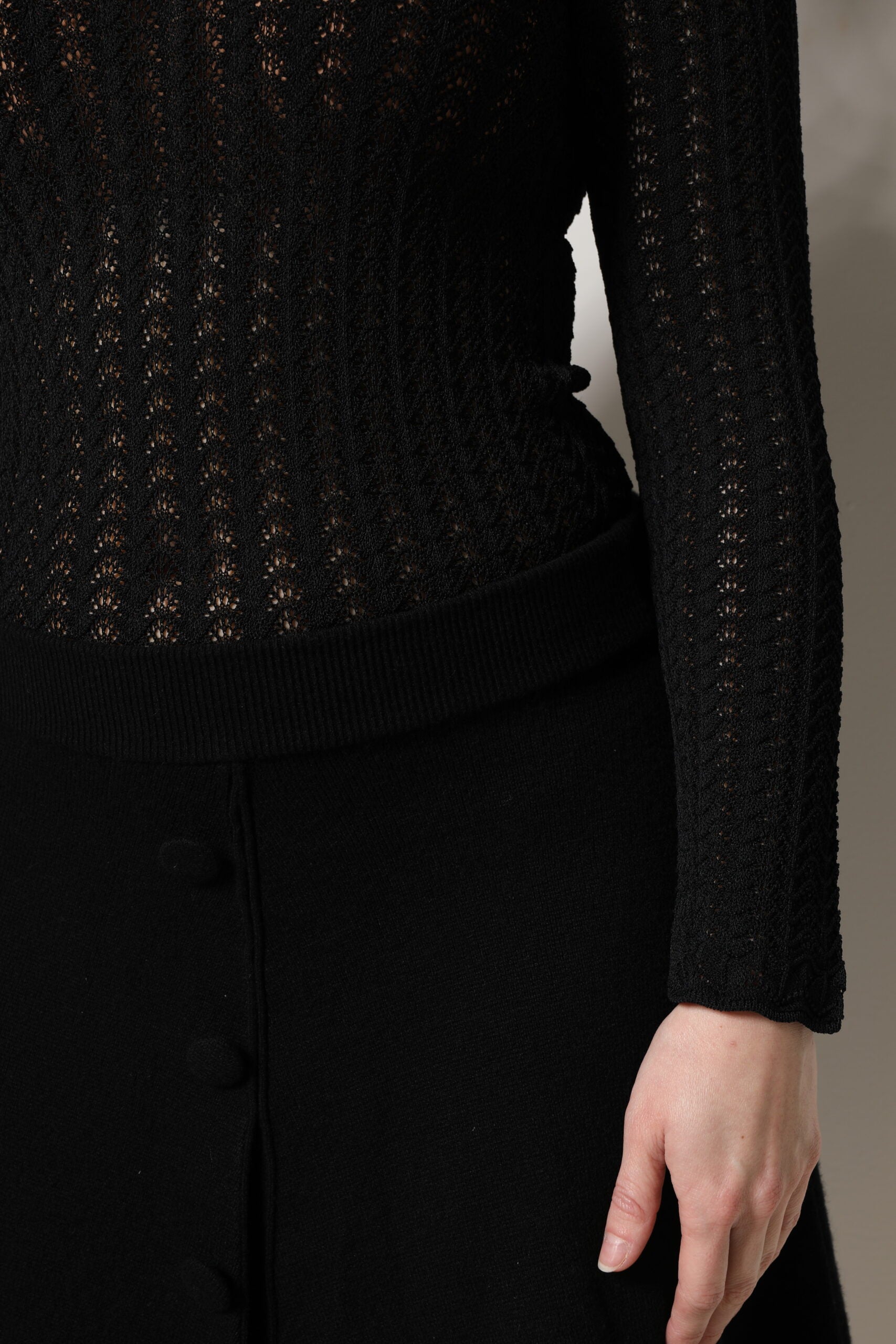 Dolce & Gabbana Black Cashmere A-Line Long-Sleeve Midi Dress
