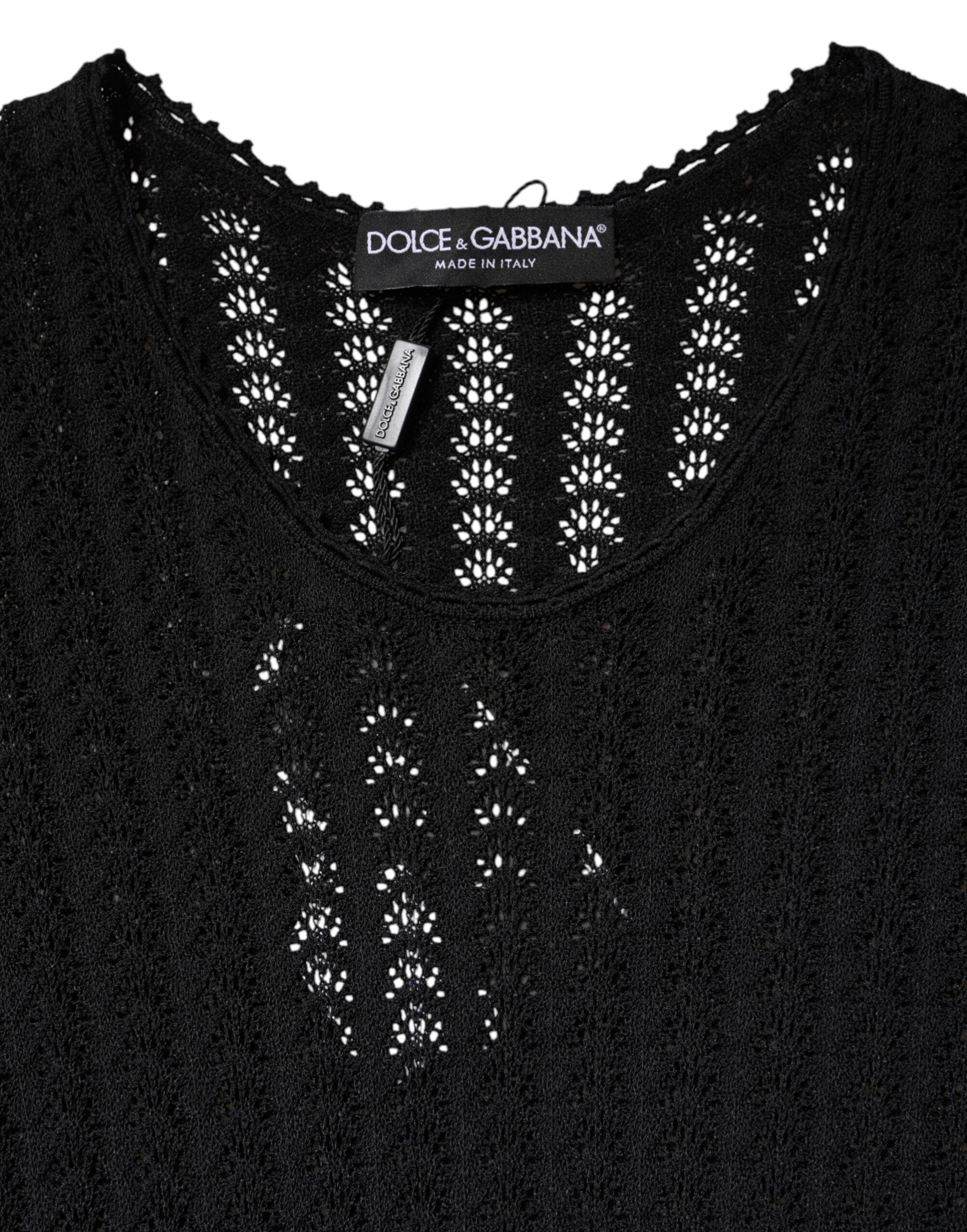 Dolce & Gabbana Black Cashmere A-Line Long-Sleeve Midi Dress