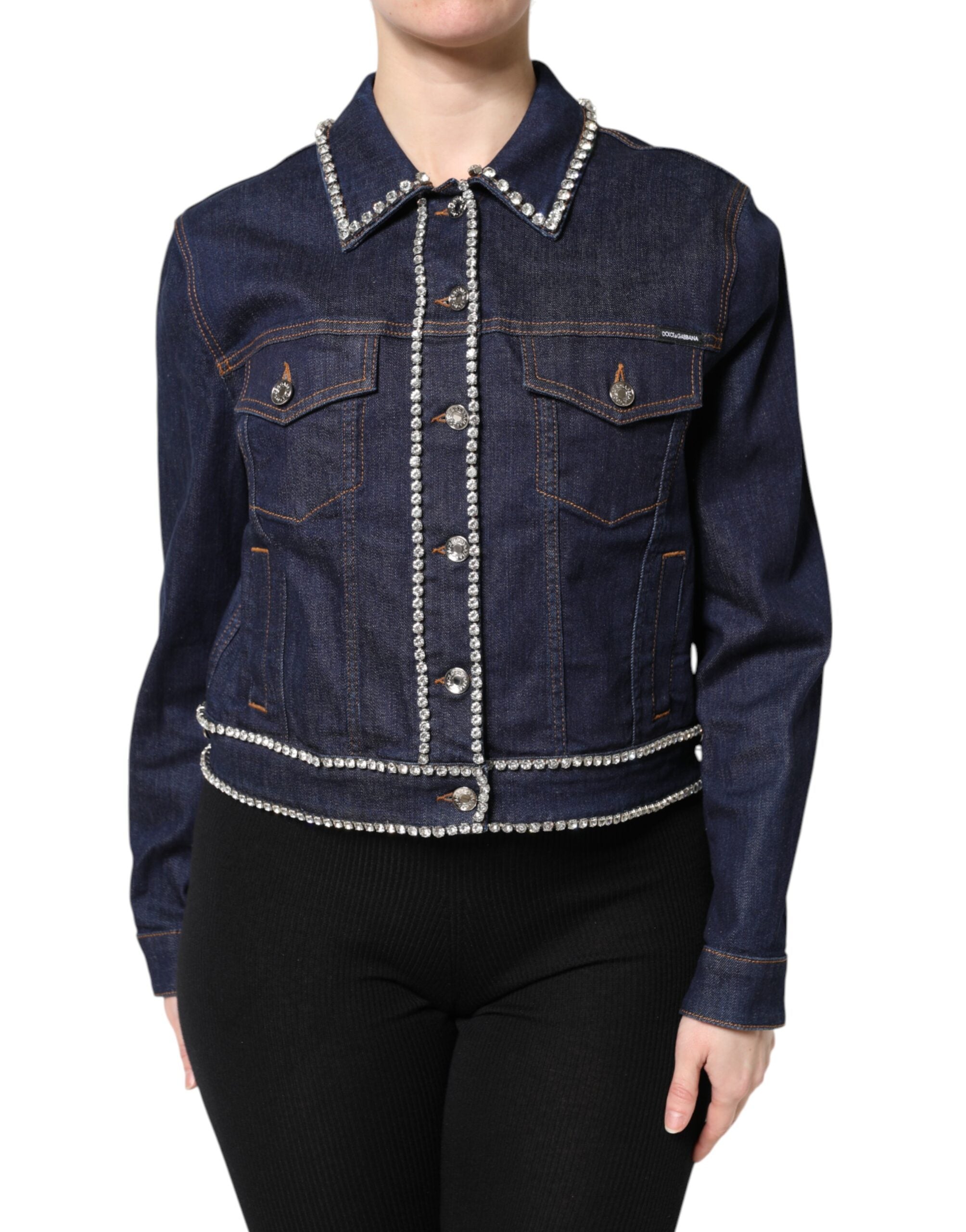 Dolce & Gabbana Blue Denim Crystal Embellished Cotton Jacket