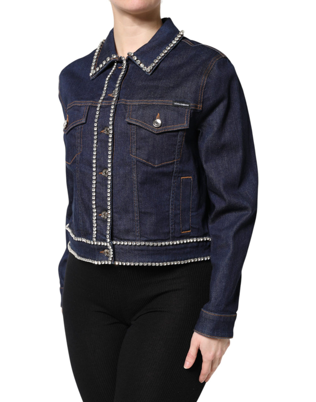 Dolce & Gabbana Blue Denim Crystal Embellished Cotton Jacket
