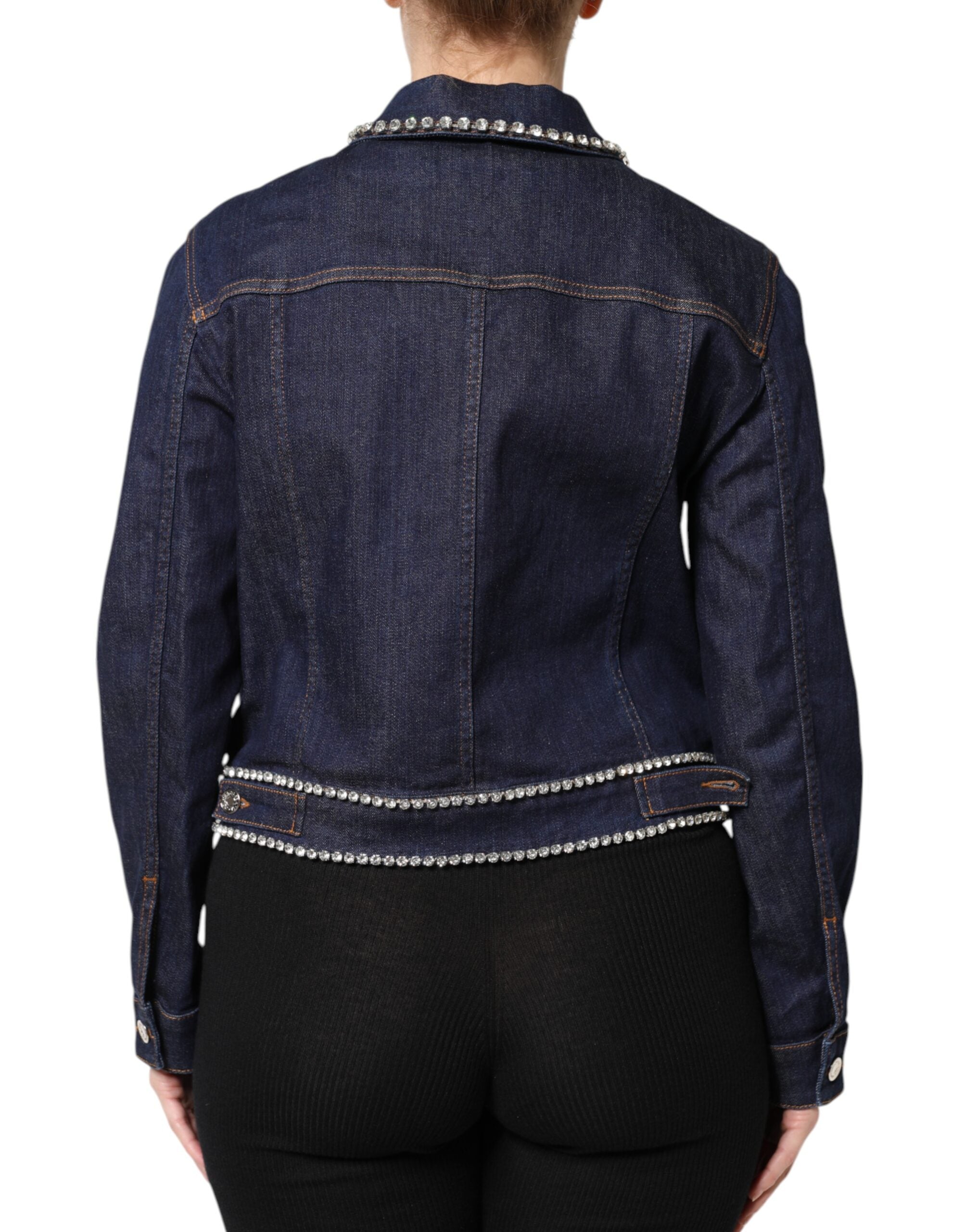 Dolce & Gabbana Blue Denim Crystal Embellished Cotton Jacket
