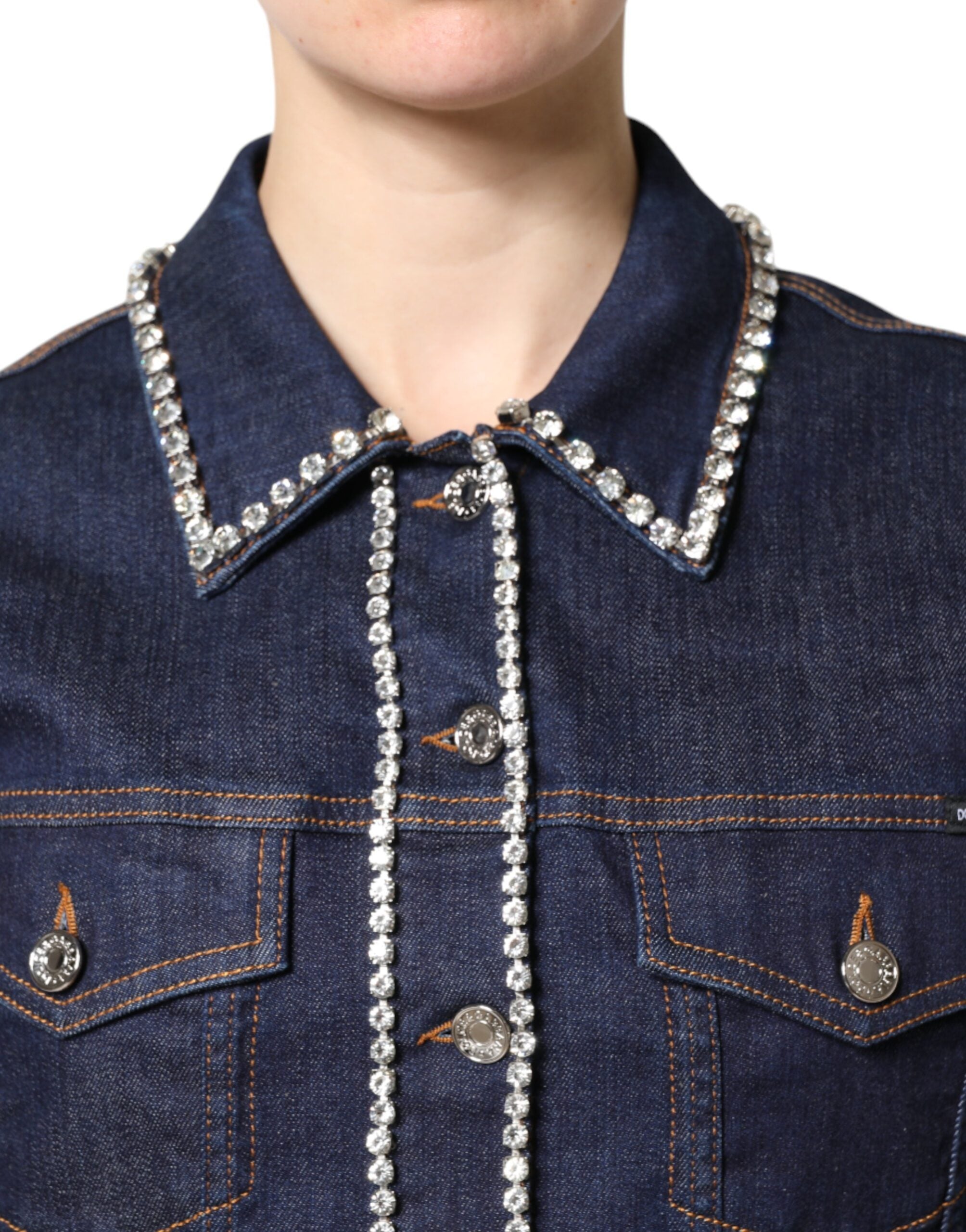 Dolce & Gabbana Blue Denim Crystal Embellished Cotton Jacket