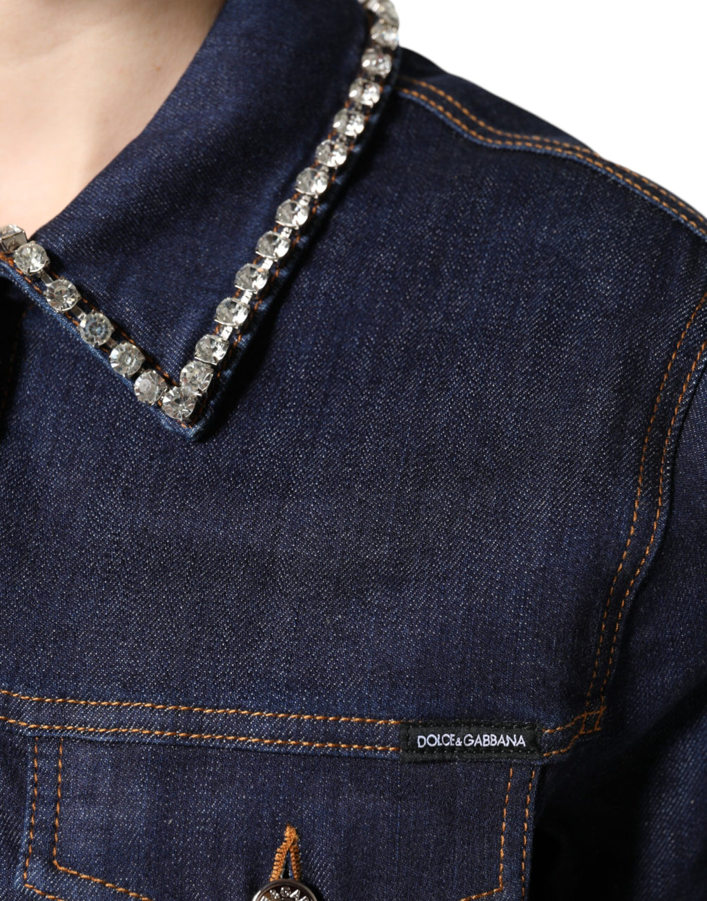 Dolce & Gabbana Blue Denim Crystal Embellished Cotton Jacket