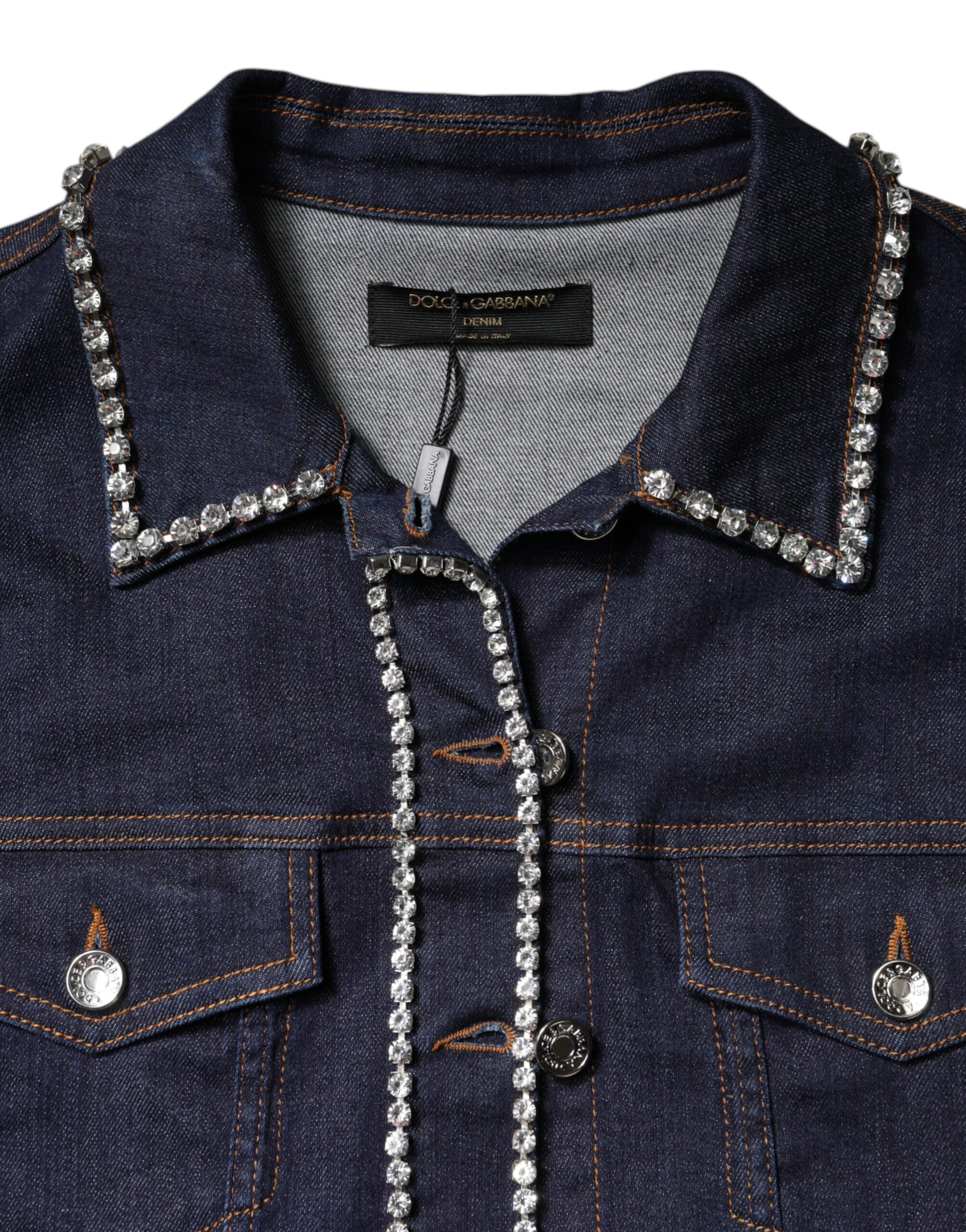 Dolce & Gabbana Blue Denim Crystal Embellished Cotton Jacket
