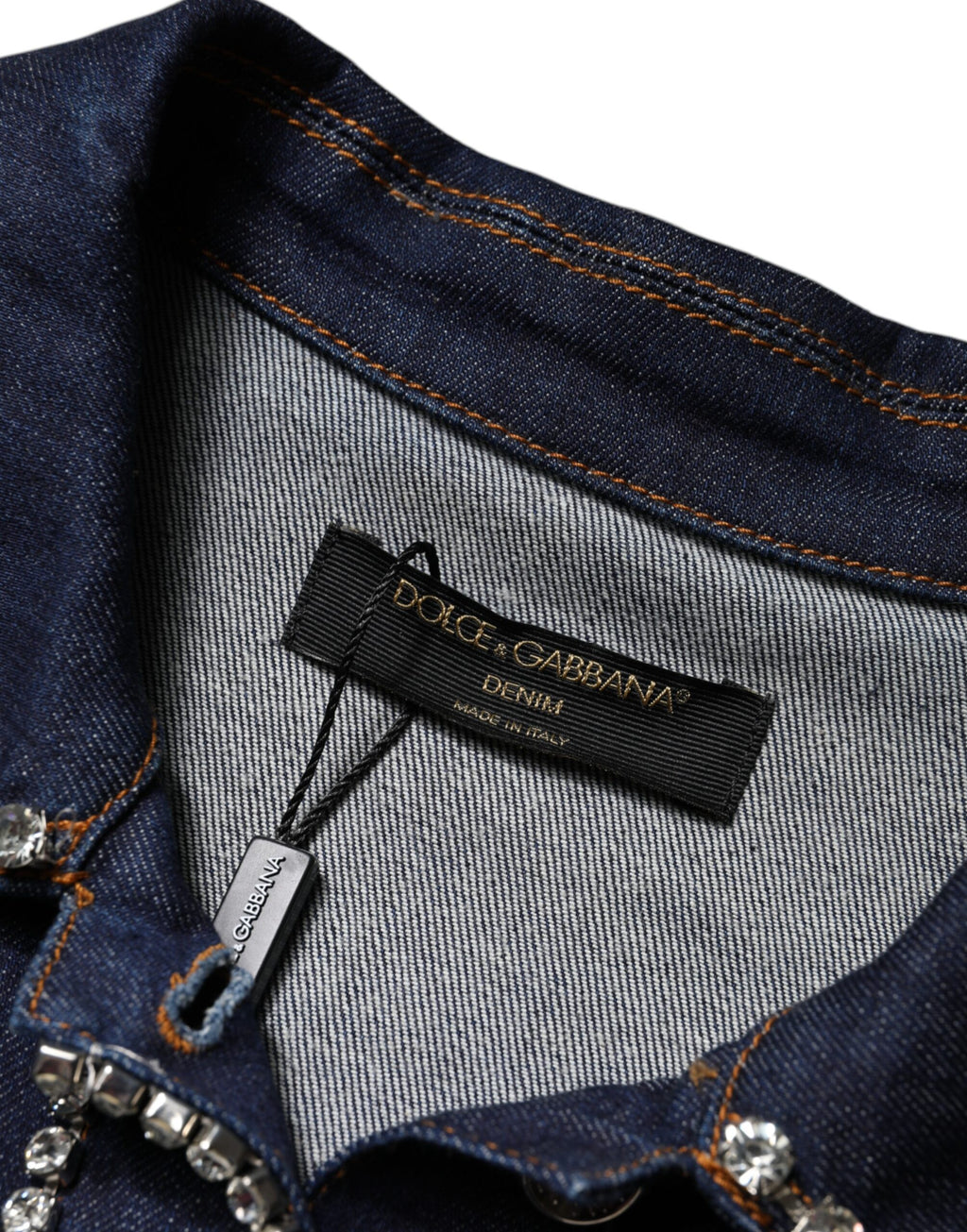 Dolce & Gabbana Blue Denim Crystal Embellished Cotton Jacket