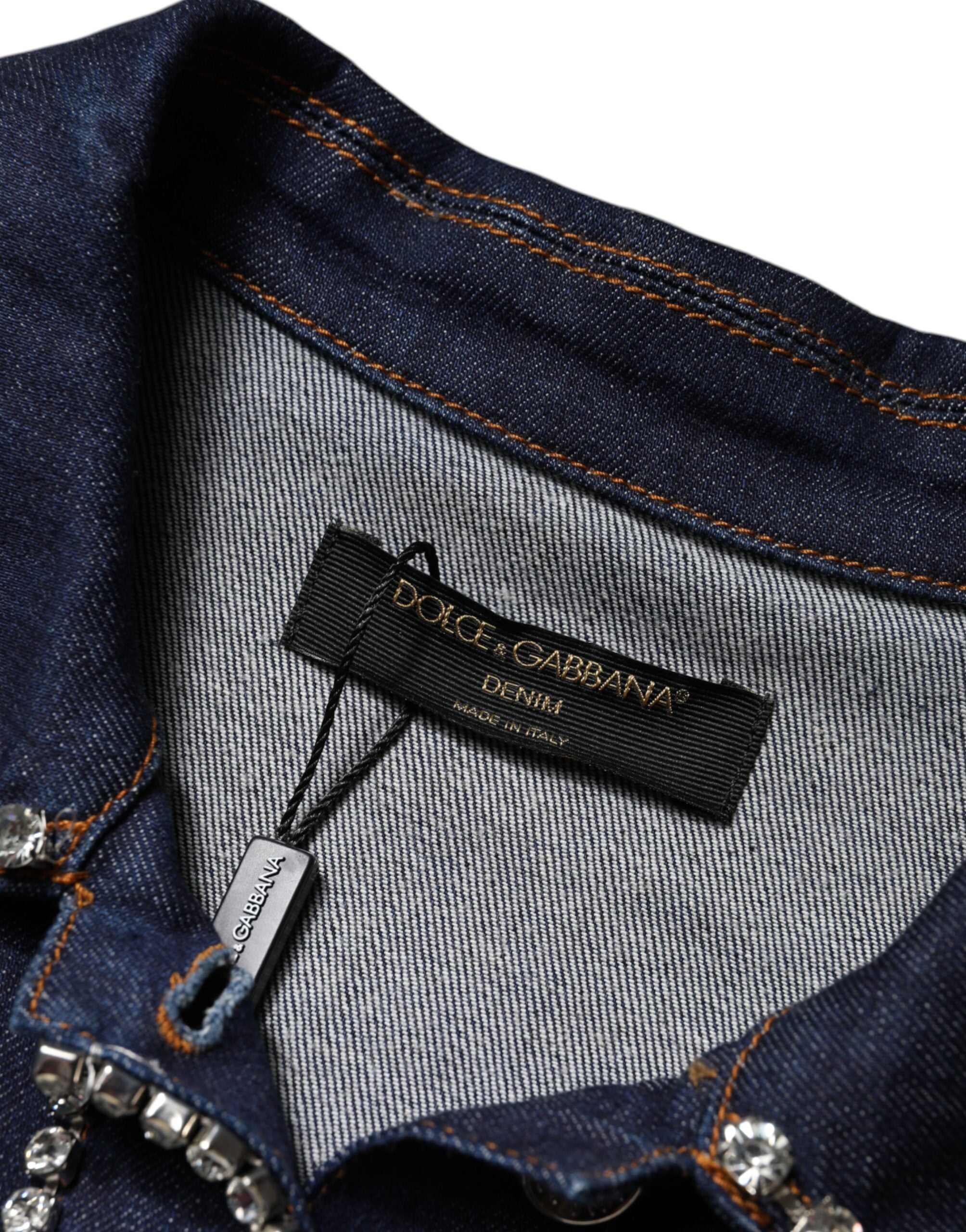 Dolce & Gabbana Blue Denim Crystal Embellished Cotton Jacket