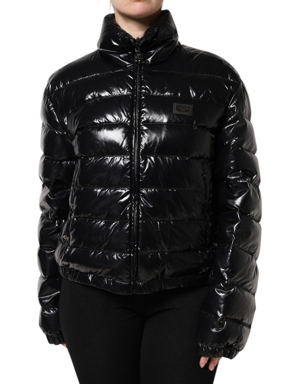 Dolce & Gabbana Schwarze Logo-Plakette Full Zip Pufferjacke