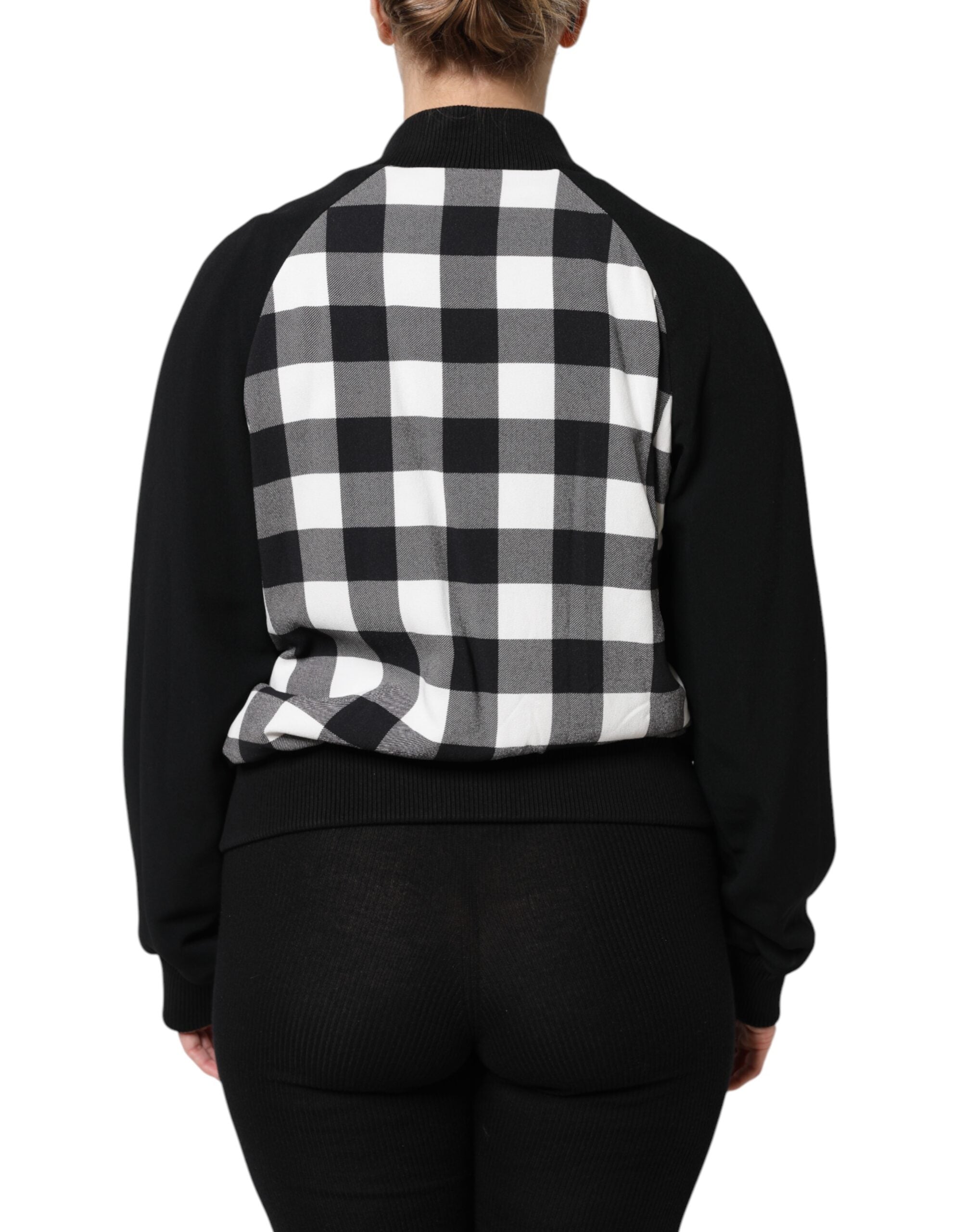 Dolce & Gabbana Black White Plaid Floral Button-Down Jacket